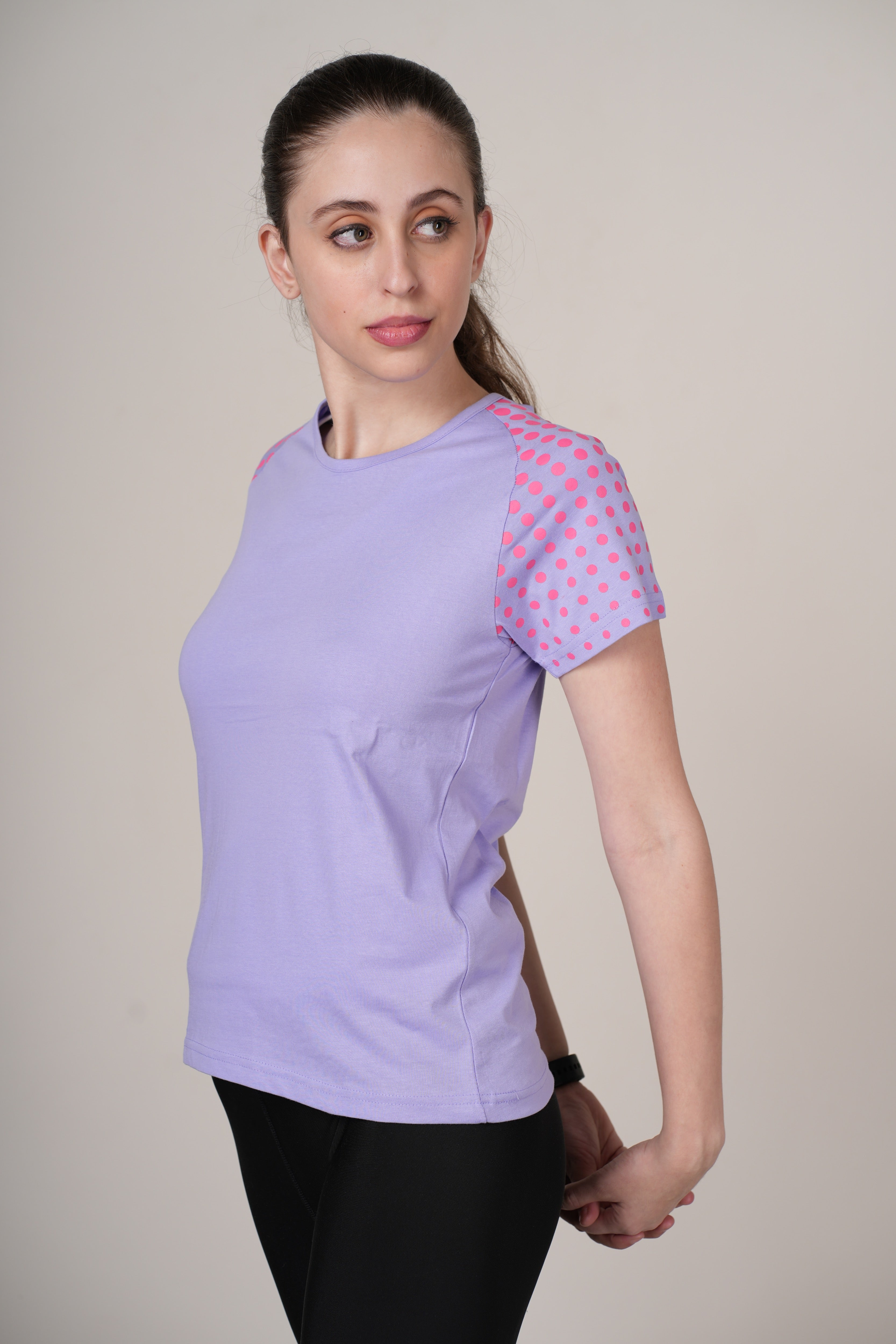 Womens Lavender Cotton Regular T-Shirt