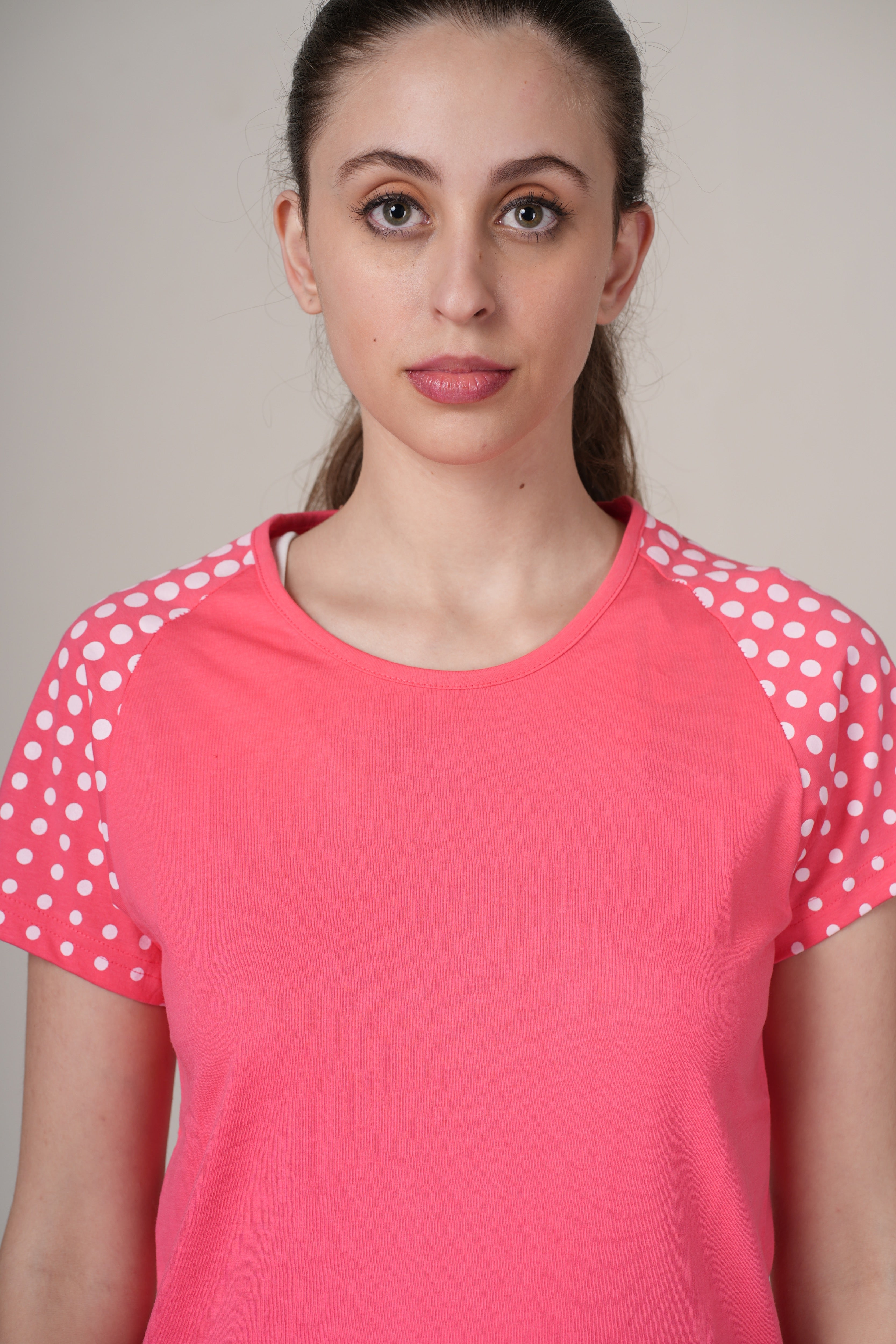 Womens Pink Cotton Regular T-Shirt