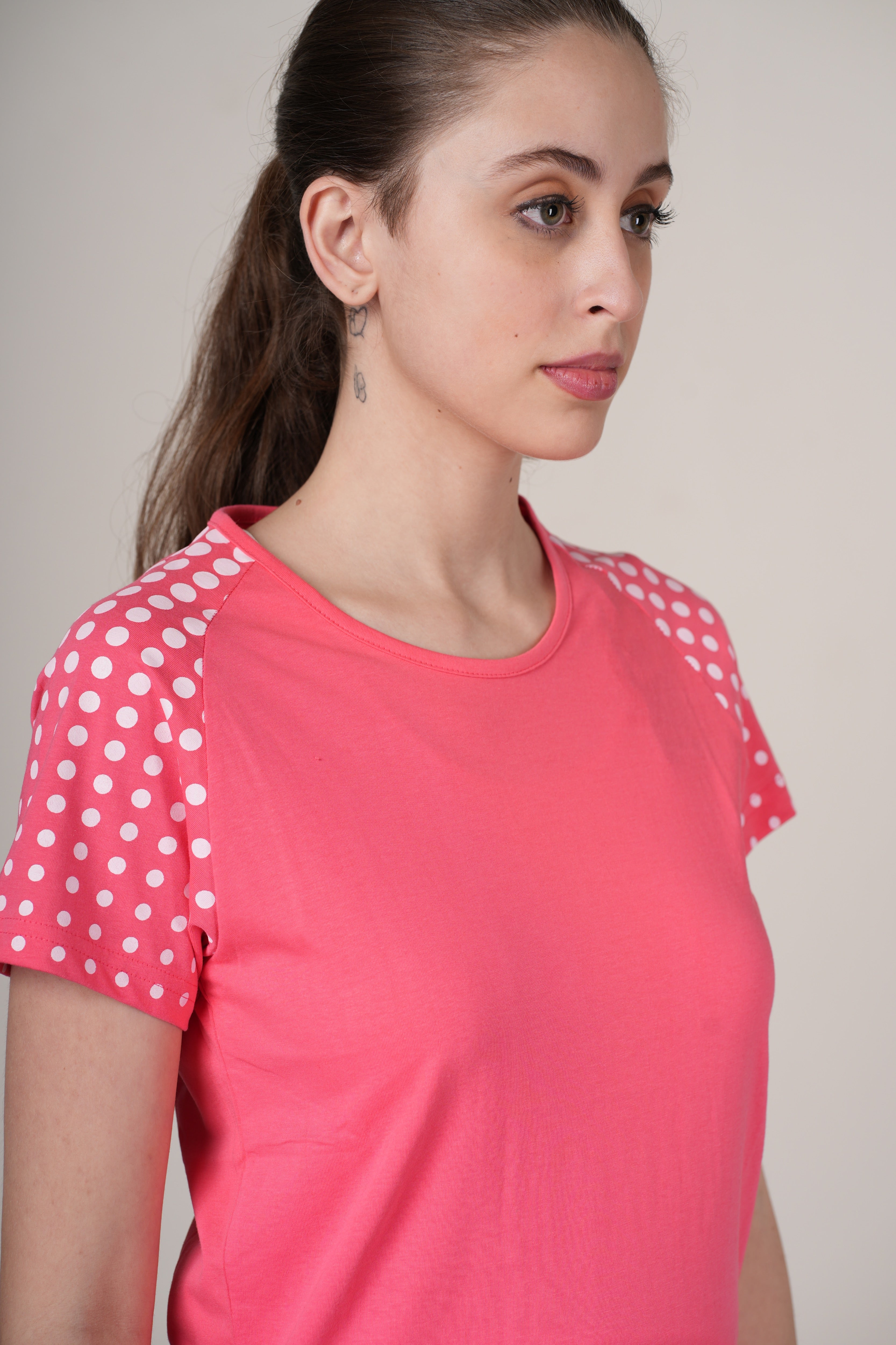 Womens Pink Cotton Regular T-Shirt
