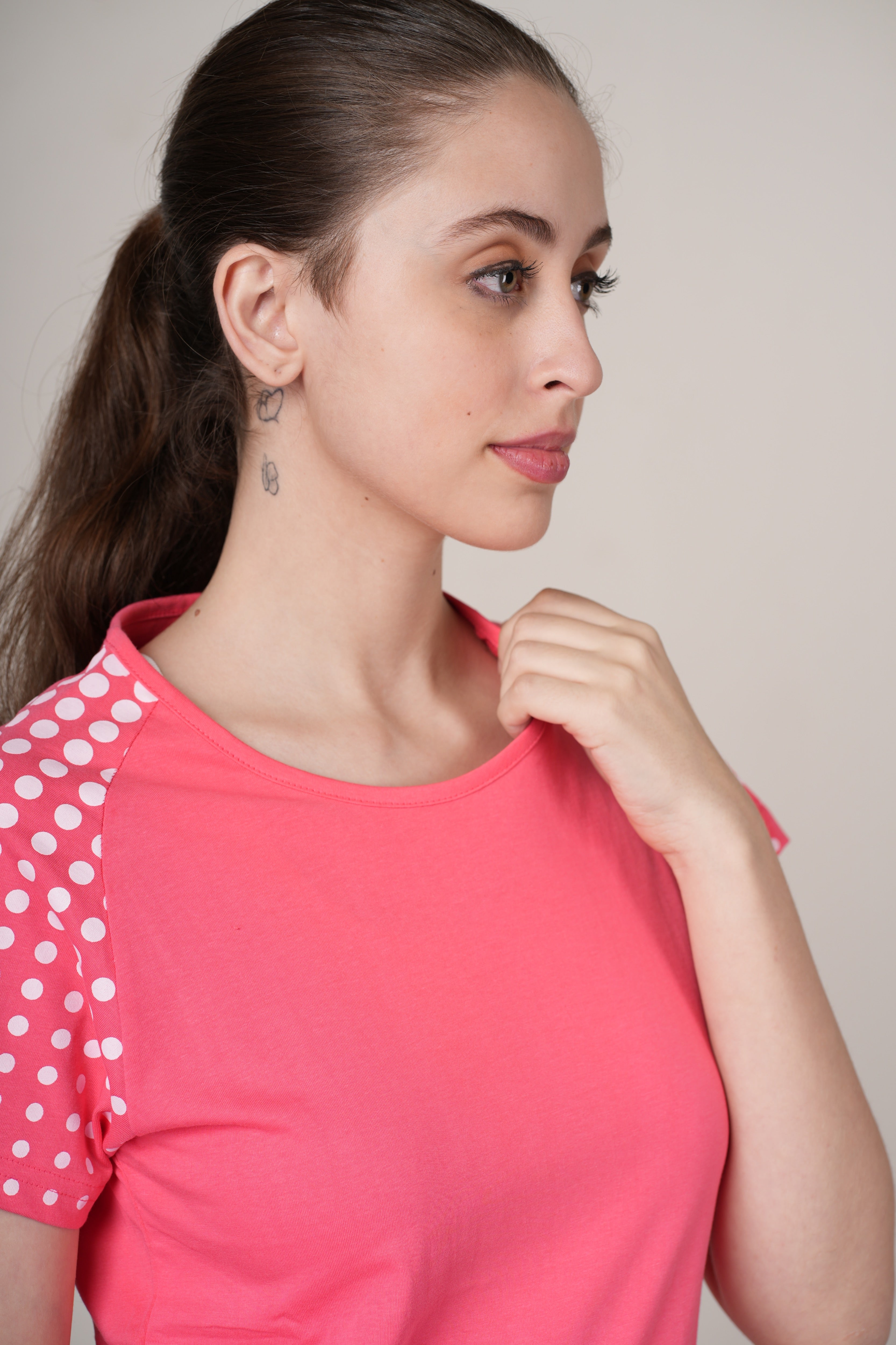 Womens Pink Cotton Regular T-Shirt