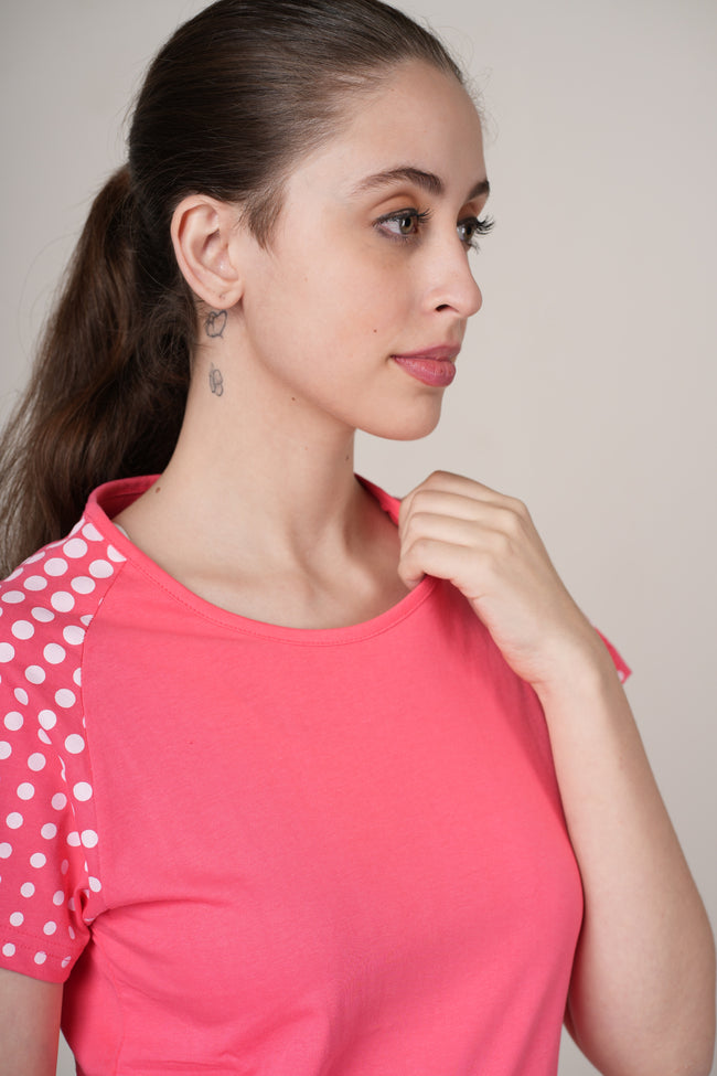 Womens Pink Cotton Regular T-Shirt