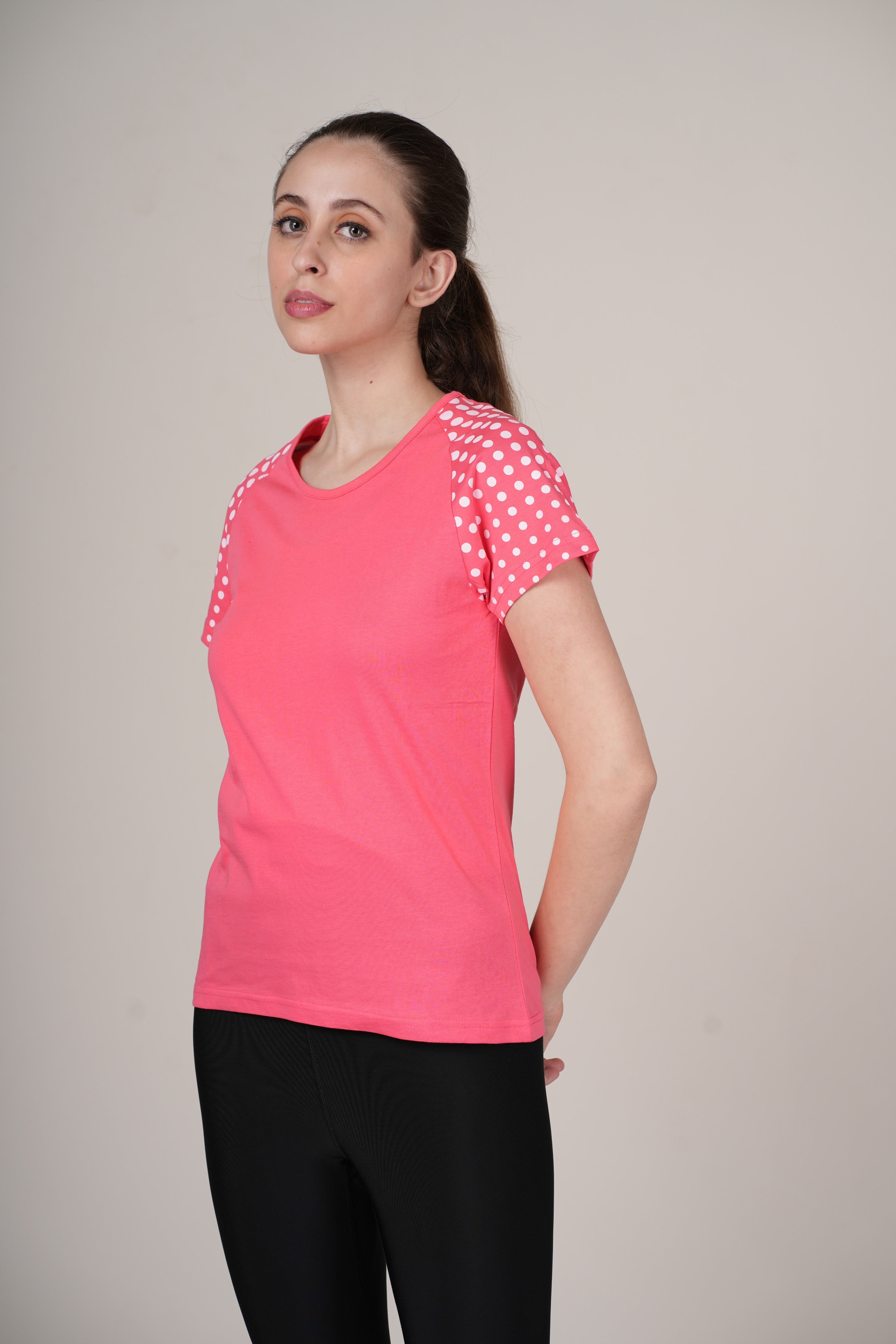 Womens Pink Cotton Regular T-Shirt