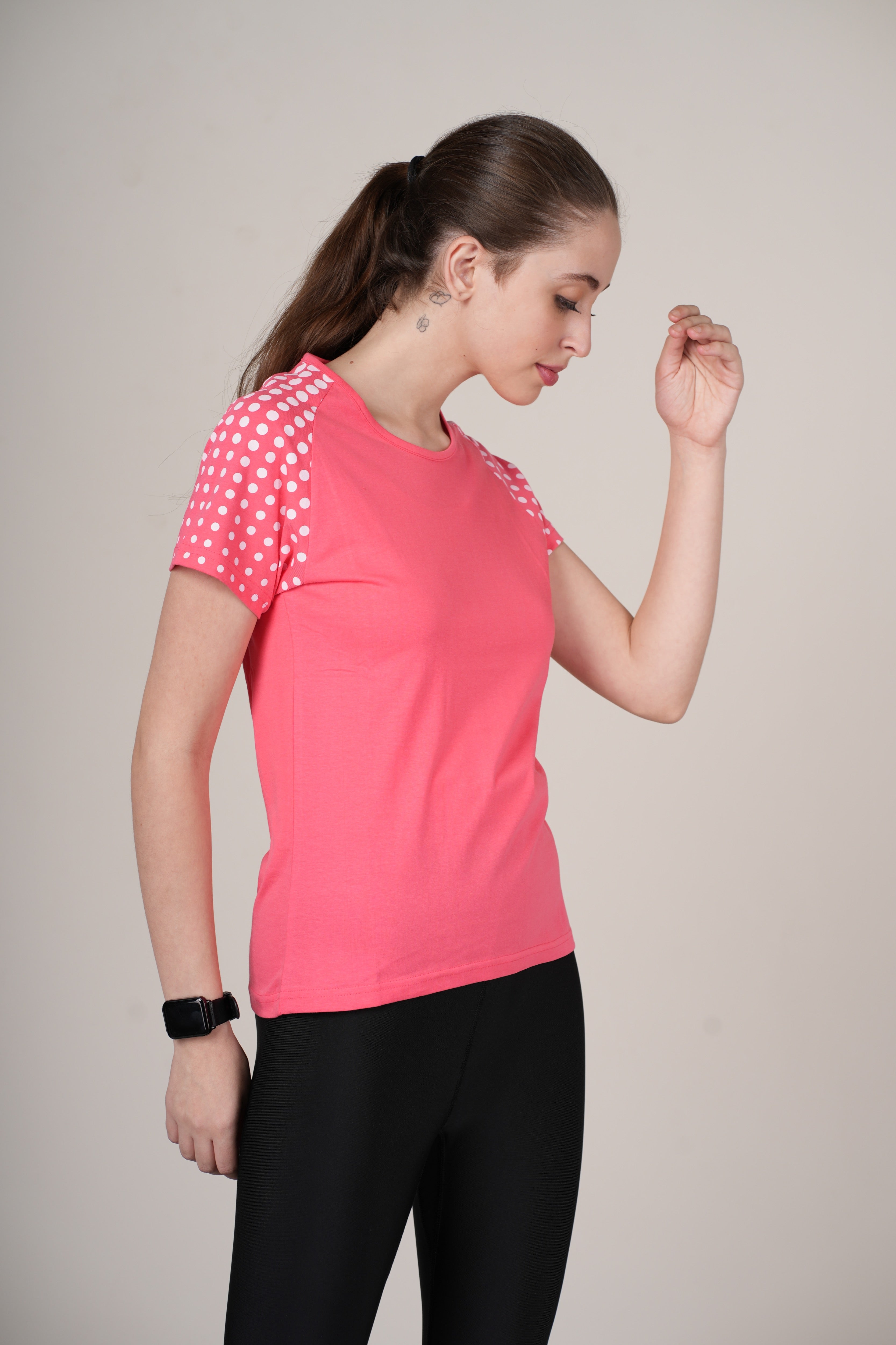 Womens Pink Cotton Regular T-Shirt