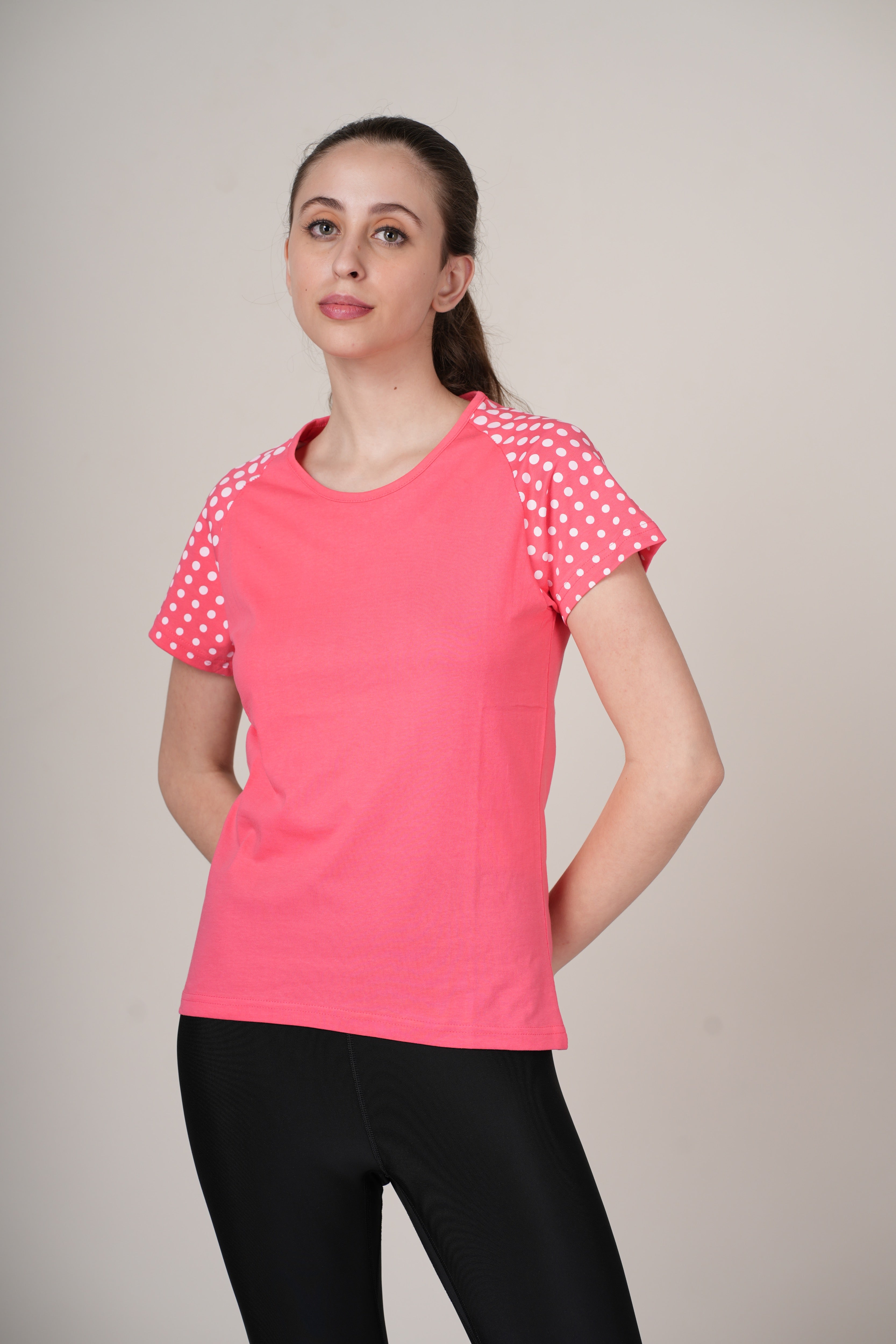 Womens Pink Cotton Regular T-Shirt