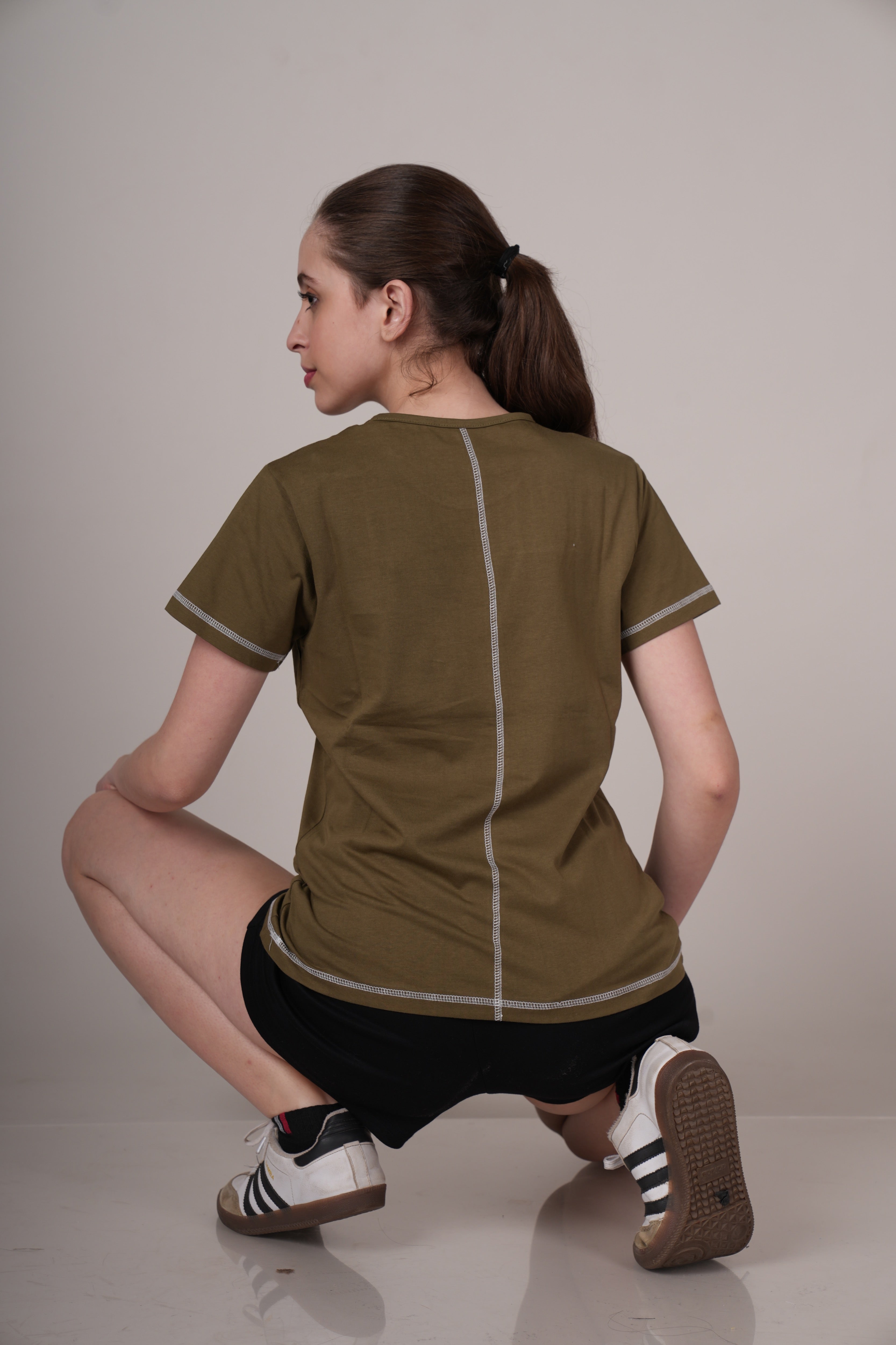 Womens Olive Cotton Regular T-Shirt