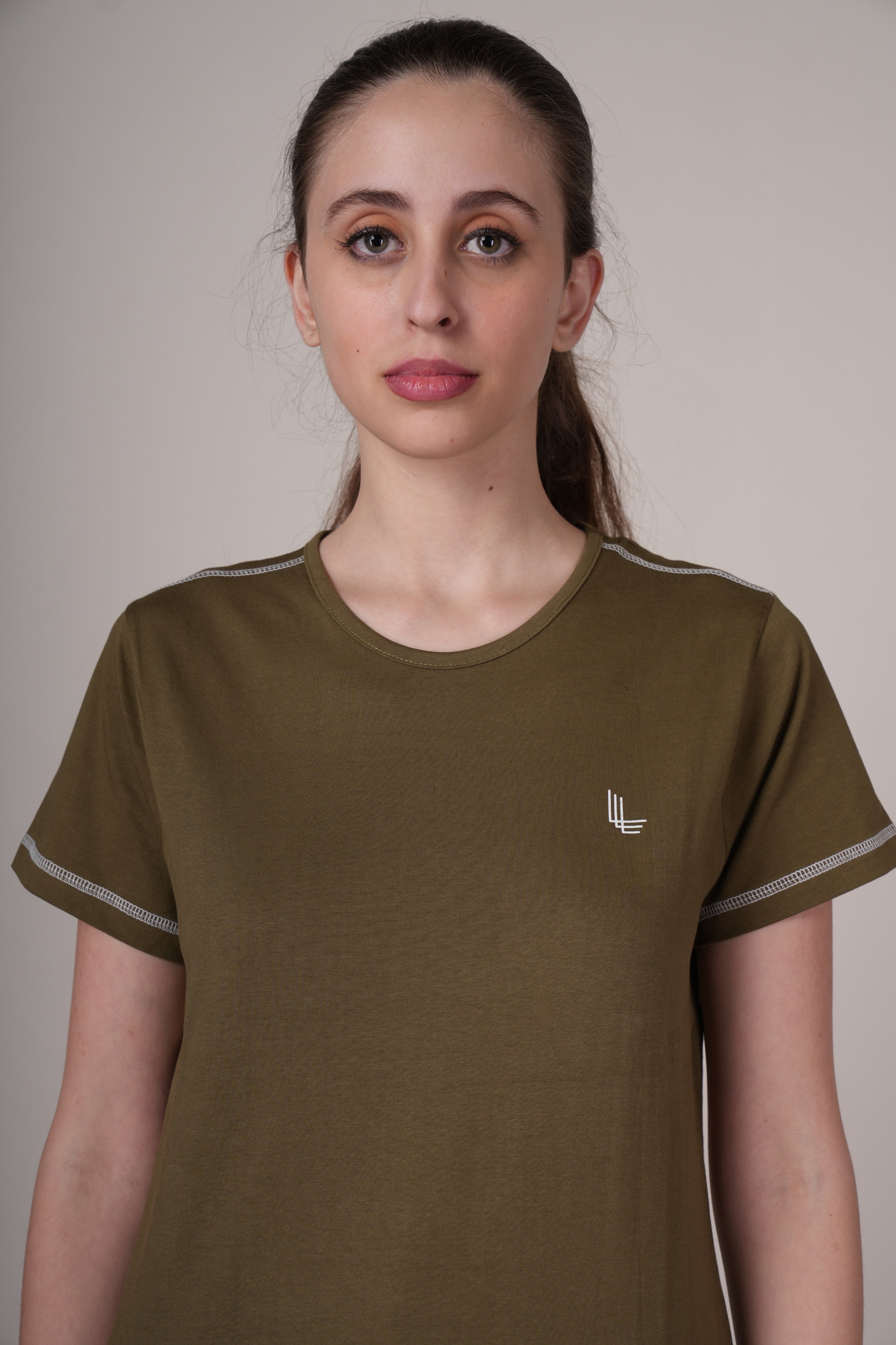 Womens Olive Cotton Regular T-Shirt