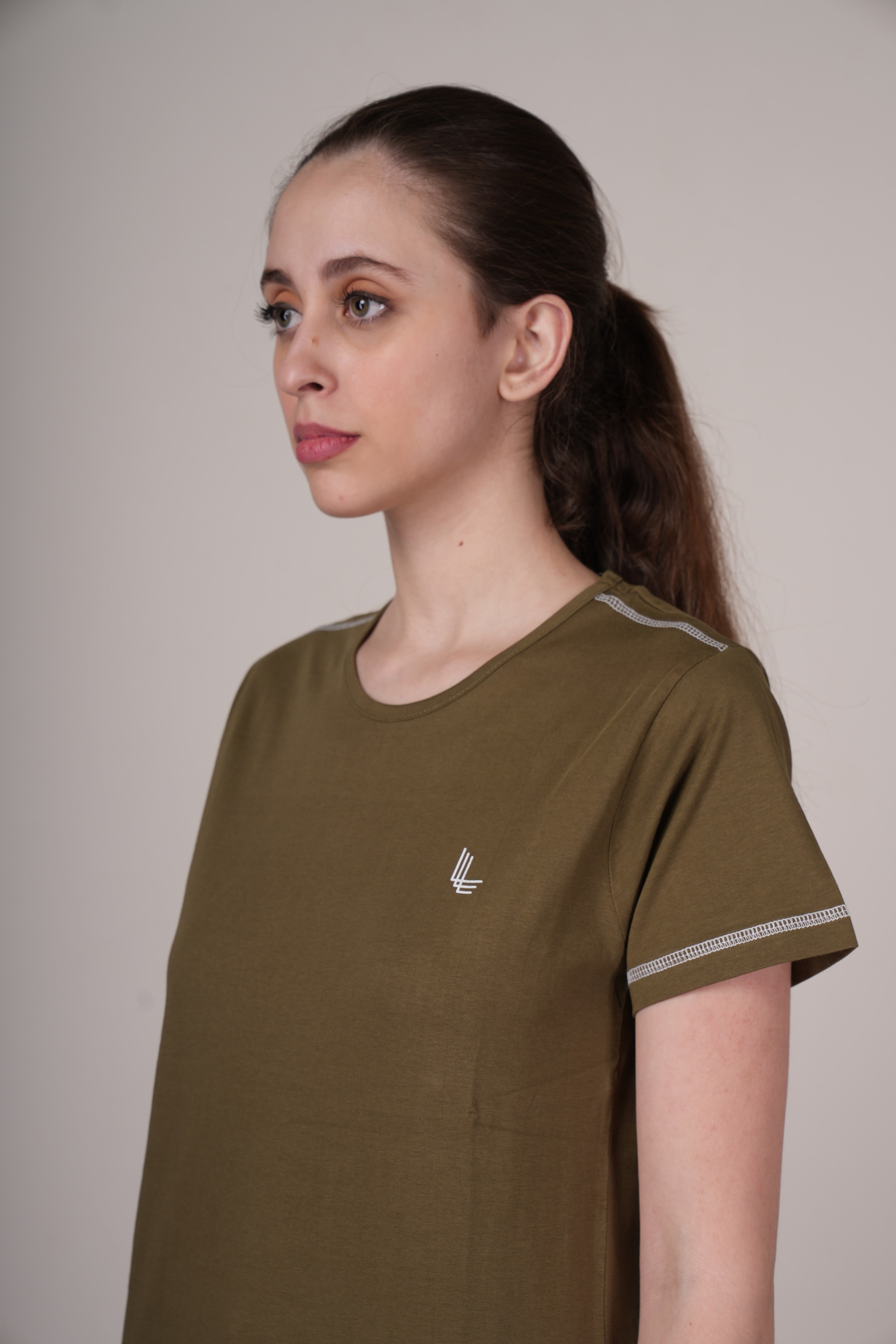 Womens Olive Cotton Regular T-Shirt