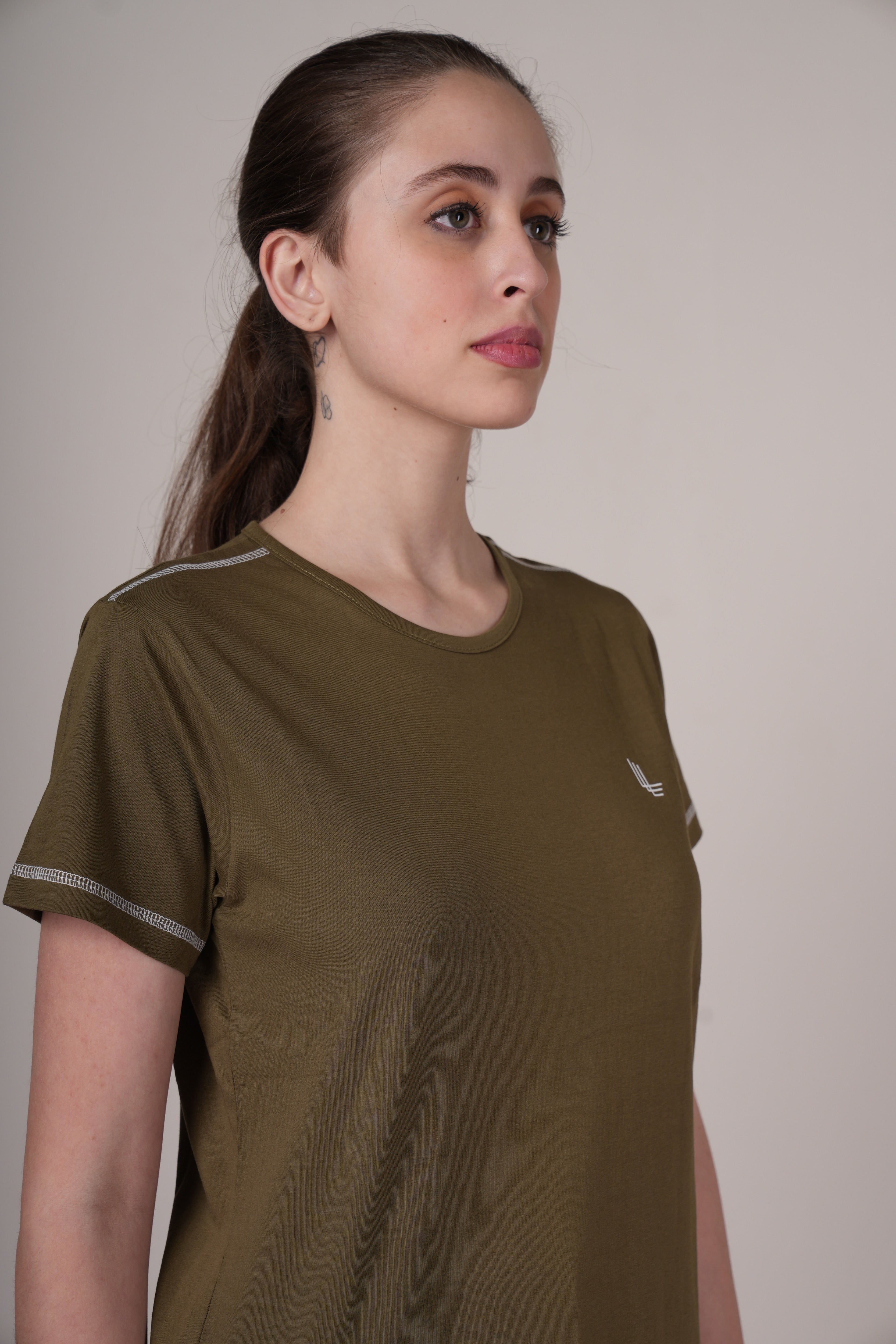 Womens Olive Cotton Regular T-Shirt