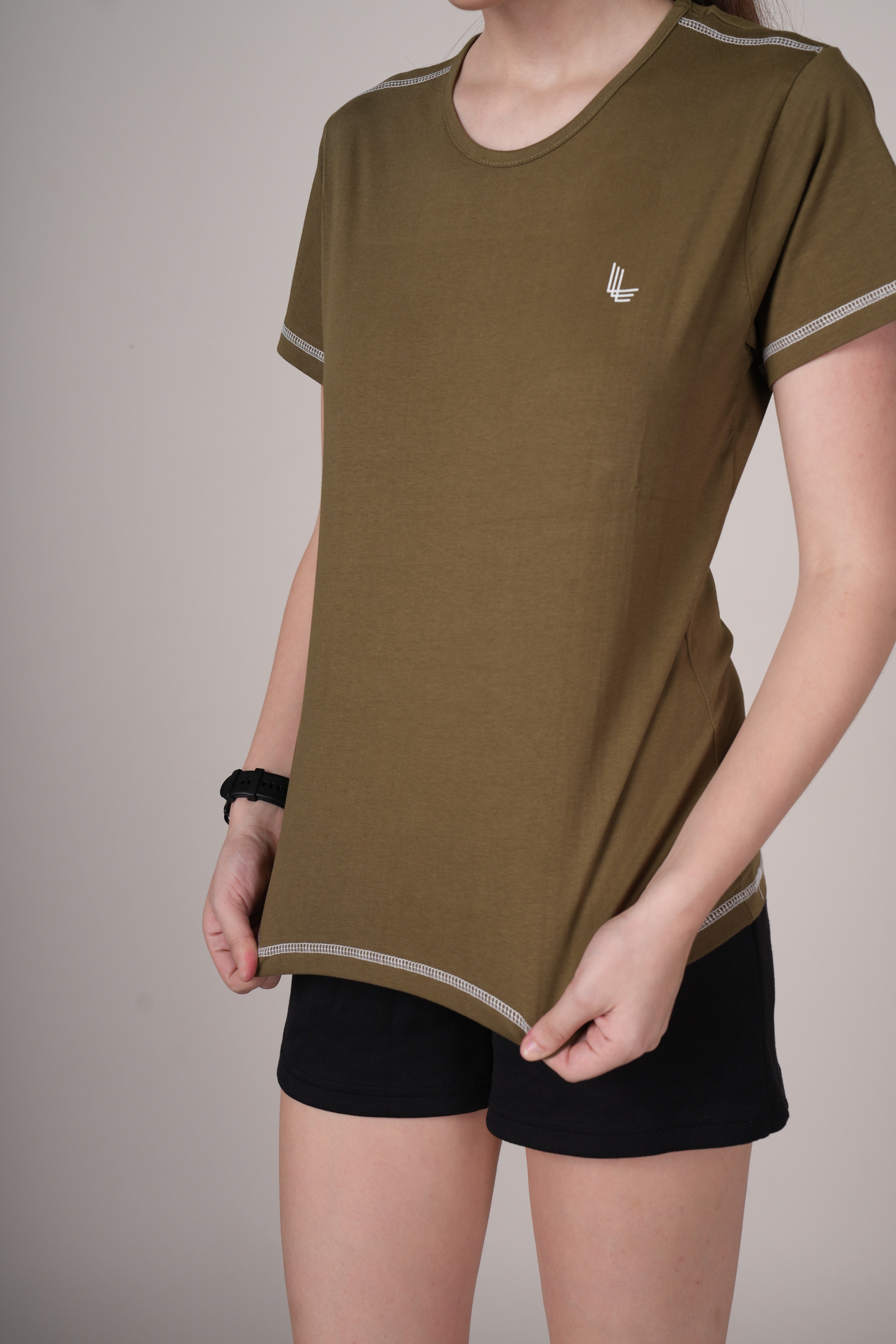 Womens Olive Cotton Regular T-Shirt