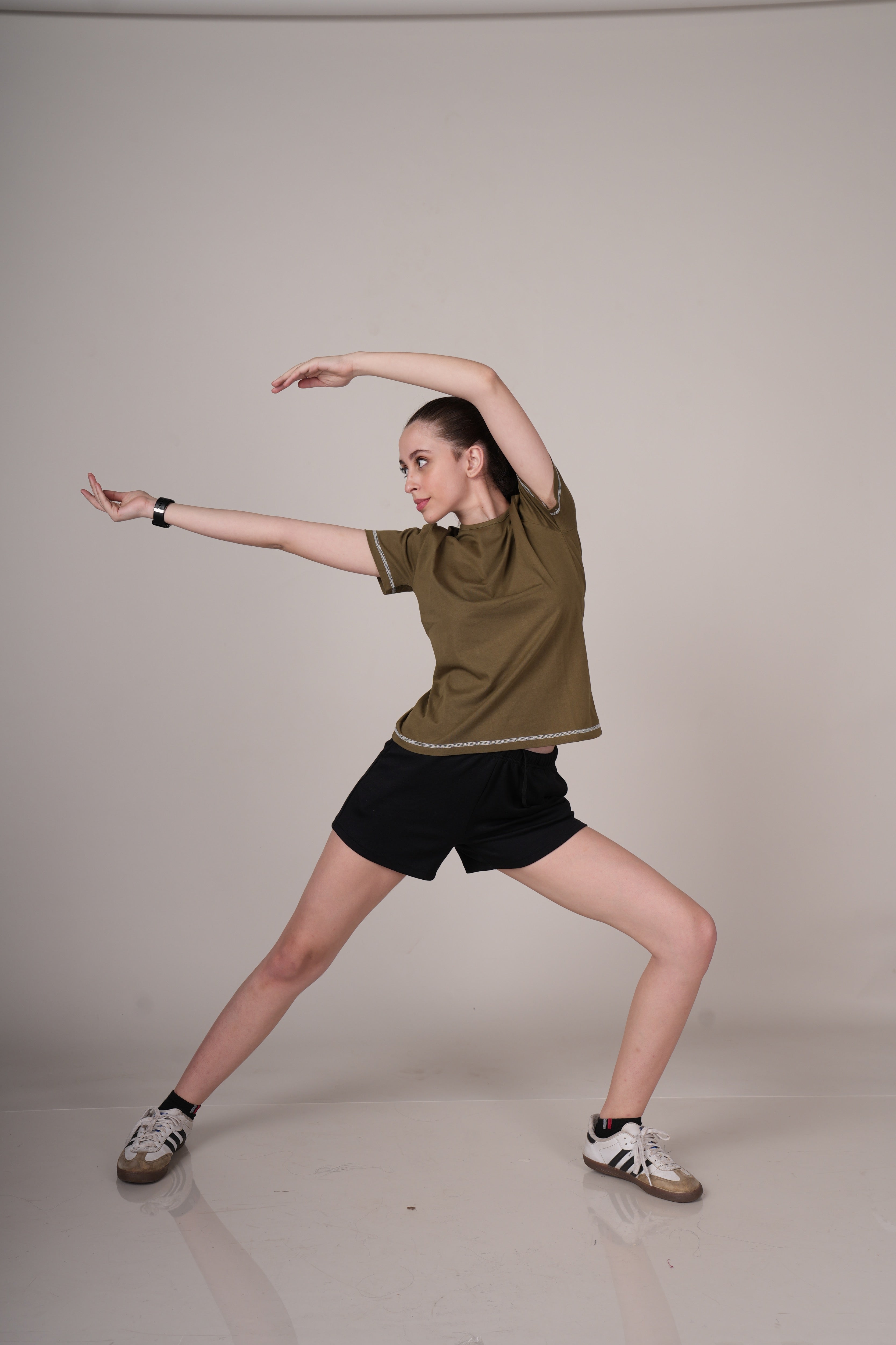 Womens Olive Cotton Regular T-Shirt