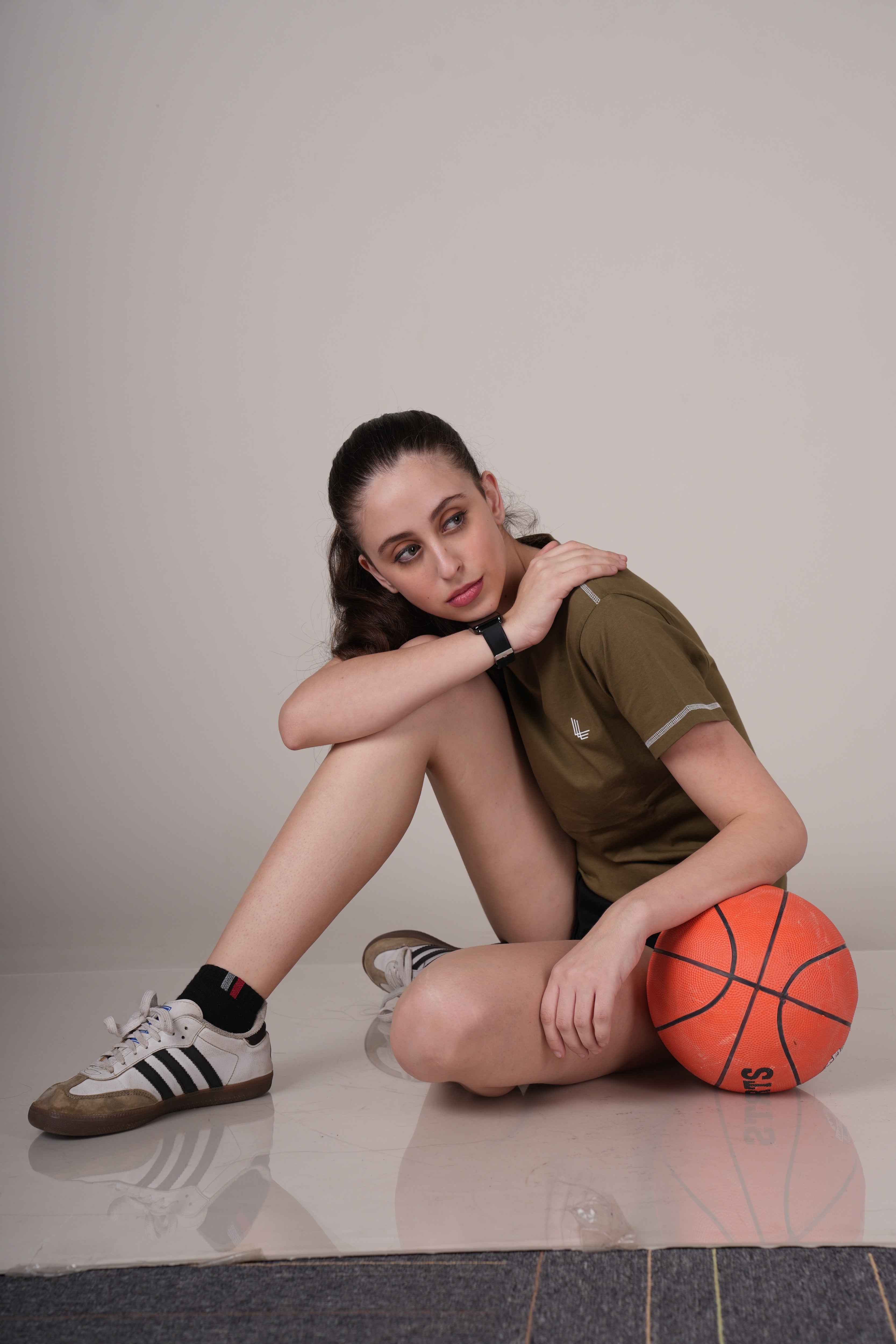 Womens Olive Cotton Regular T-Shirt