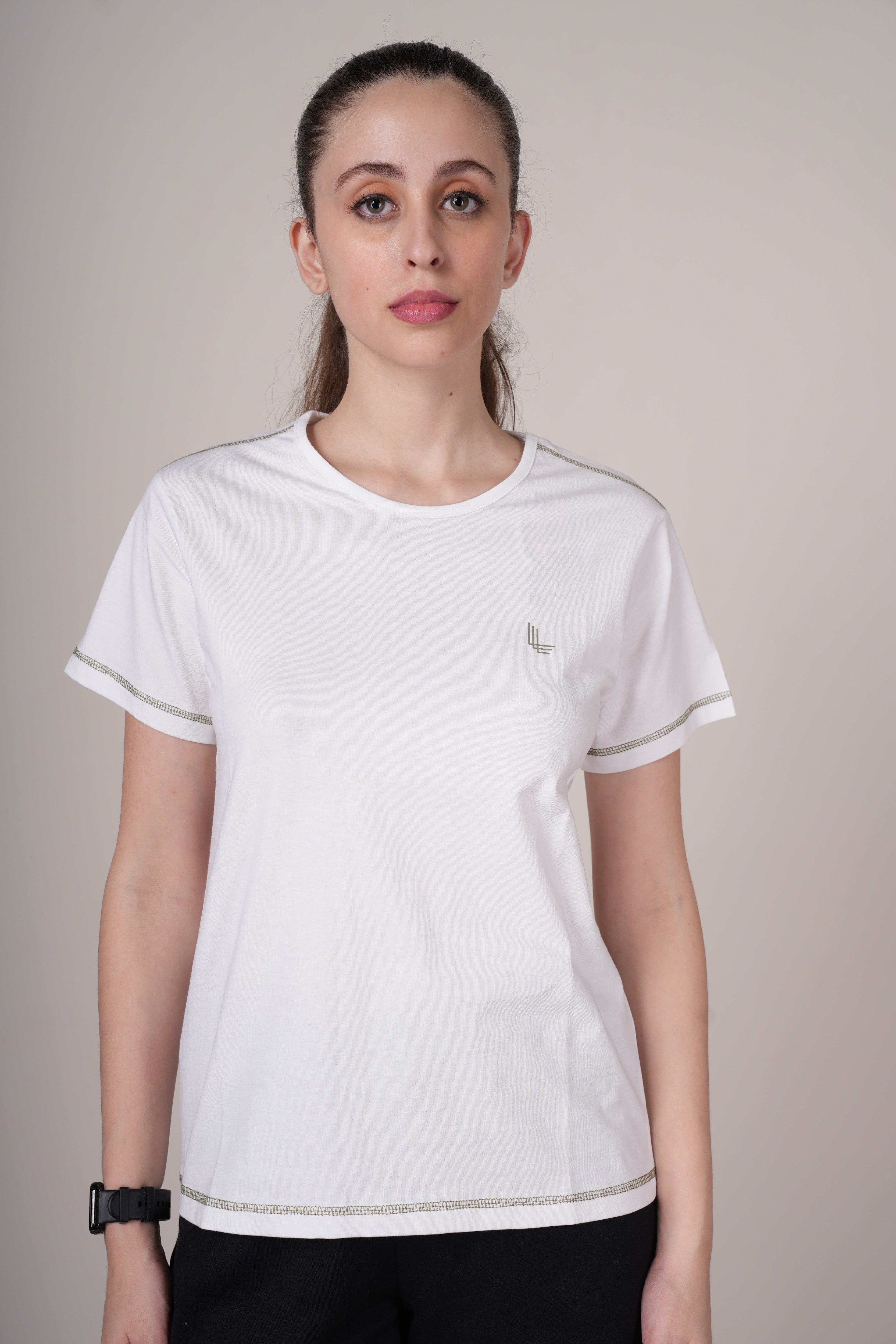 Womens White Cotton Regular T-Shirt
