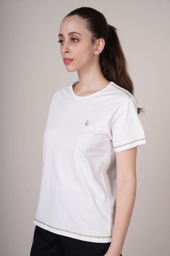 Womens White Cotton Regular T-Shirt