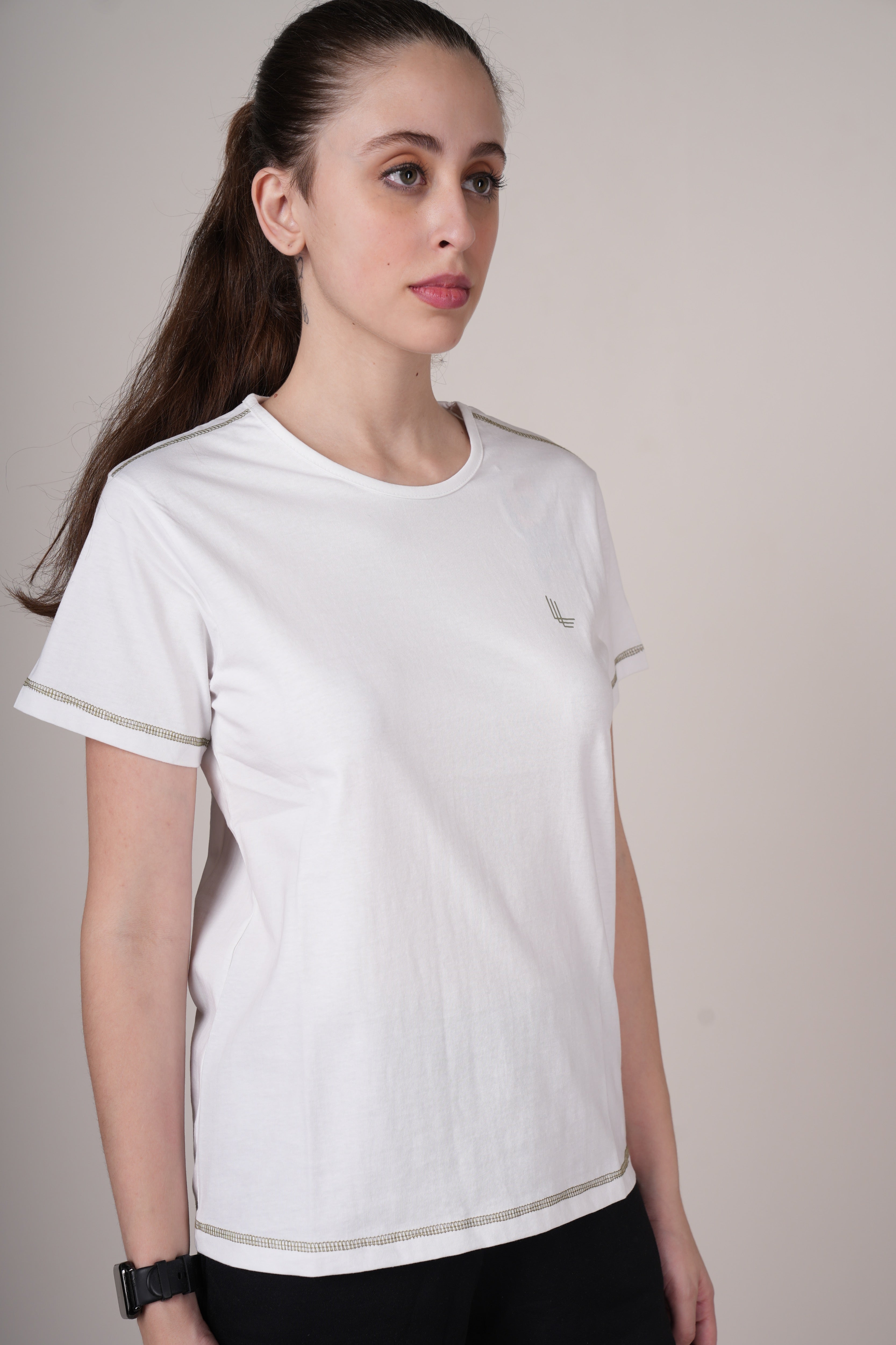 Womens White Cotton Regular T-Shirt