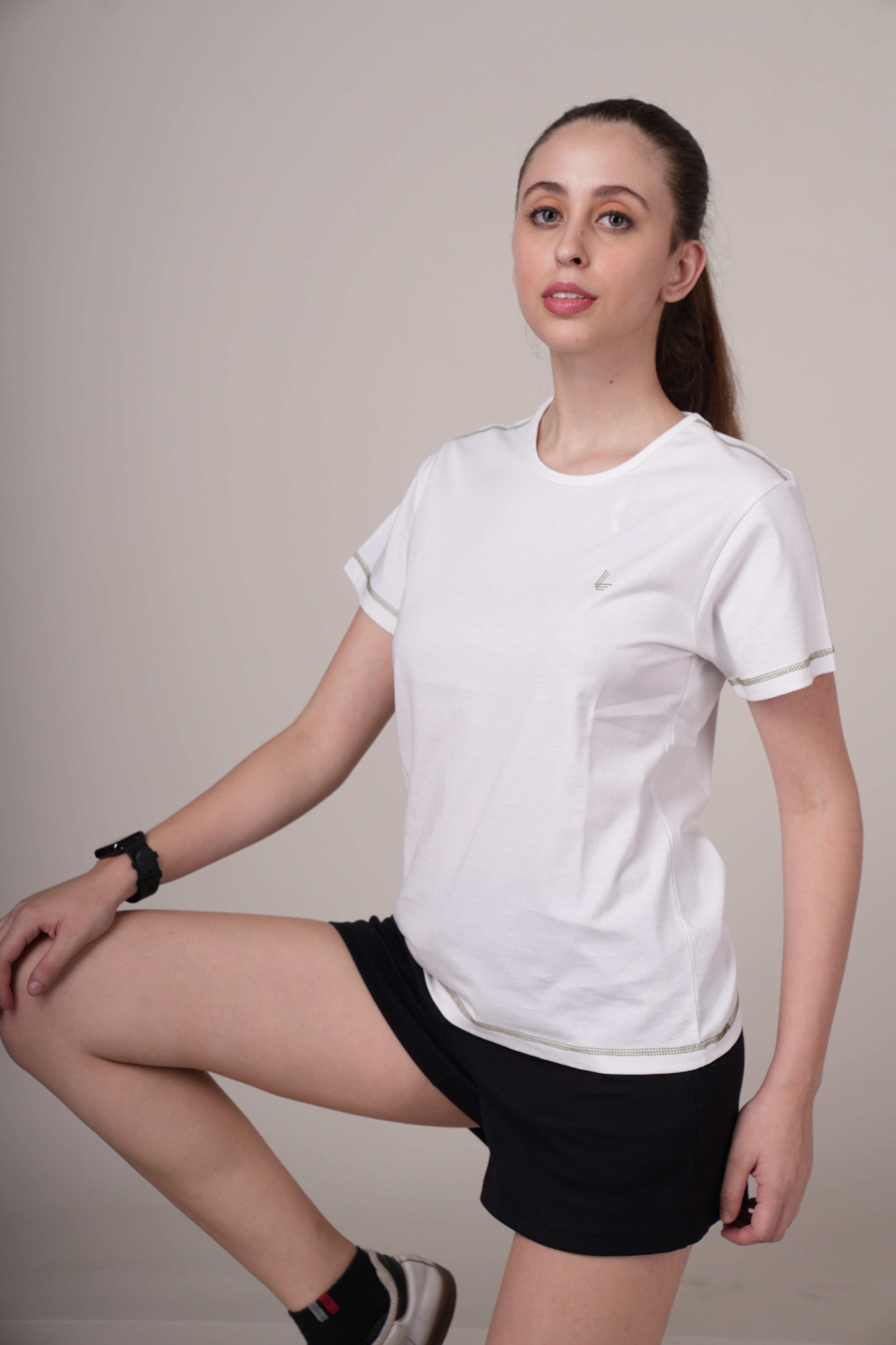 Womens White Cotton Regular T-Shirt