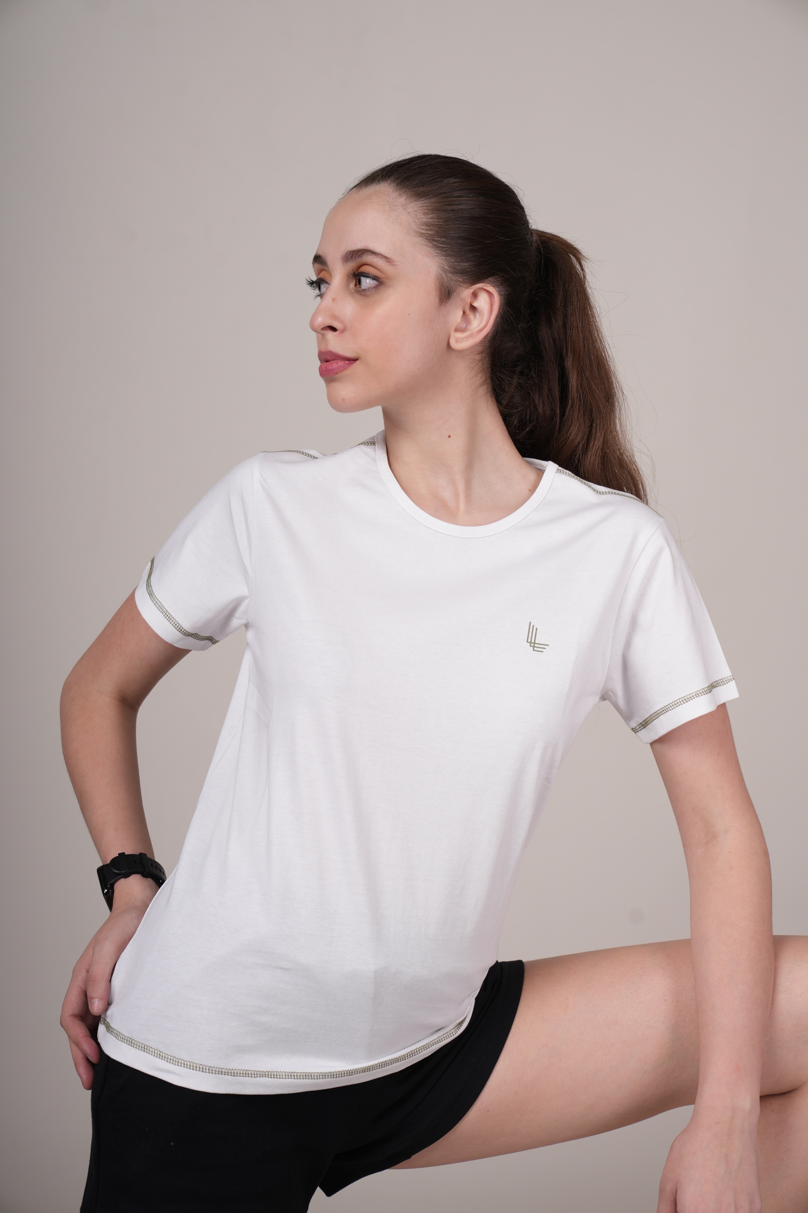 Womens White Cotton Regular T-Shirt
