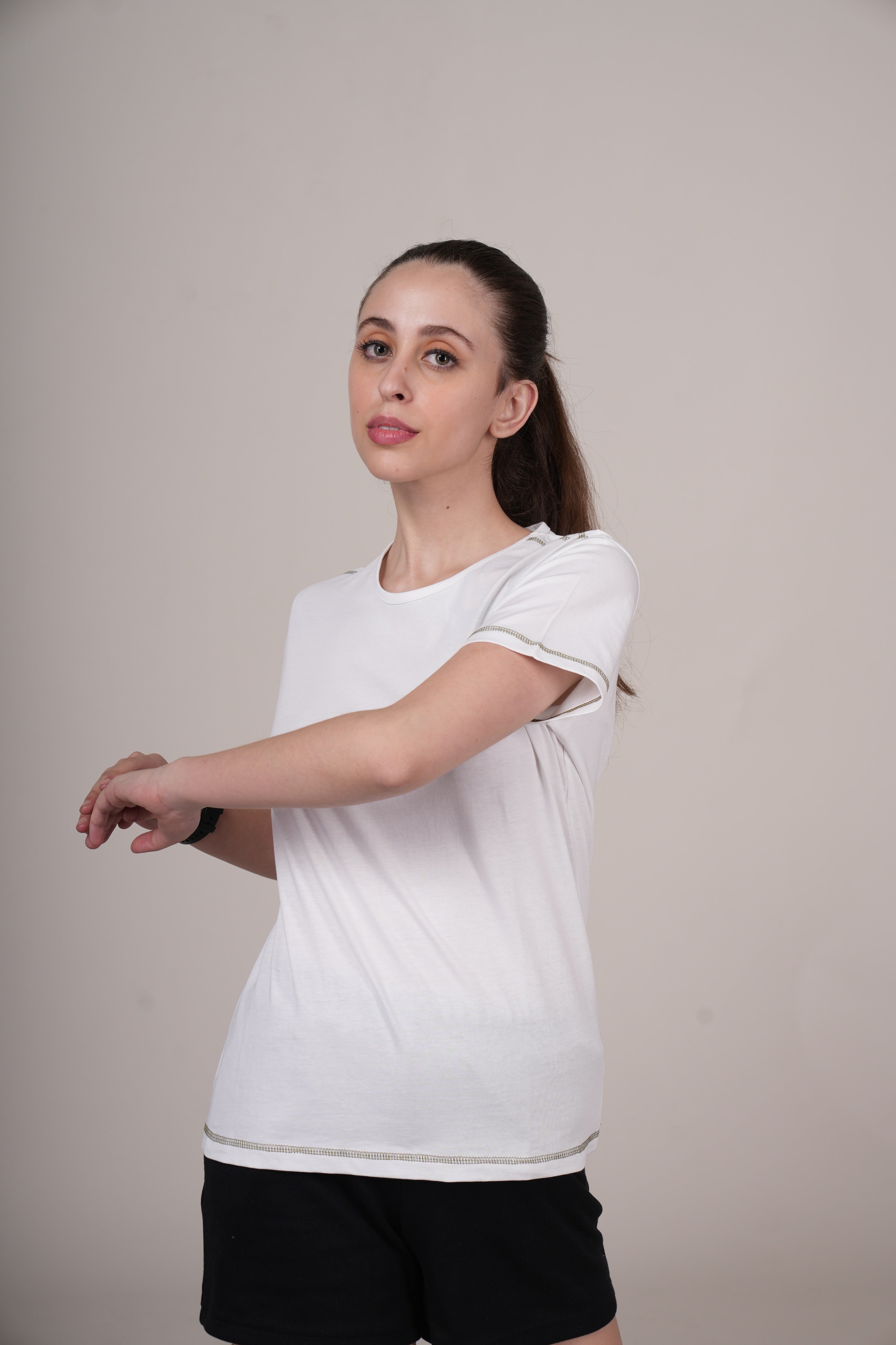 Womens White Cotton Regular T-Shirt