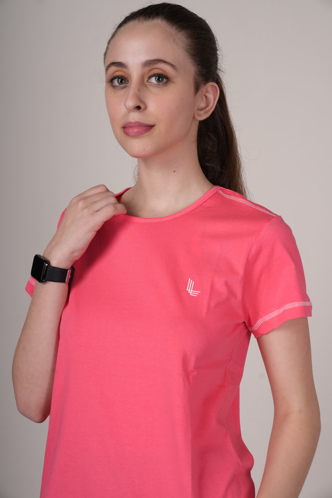 Womens Coral Cotton Regular T-Shirt