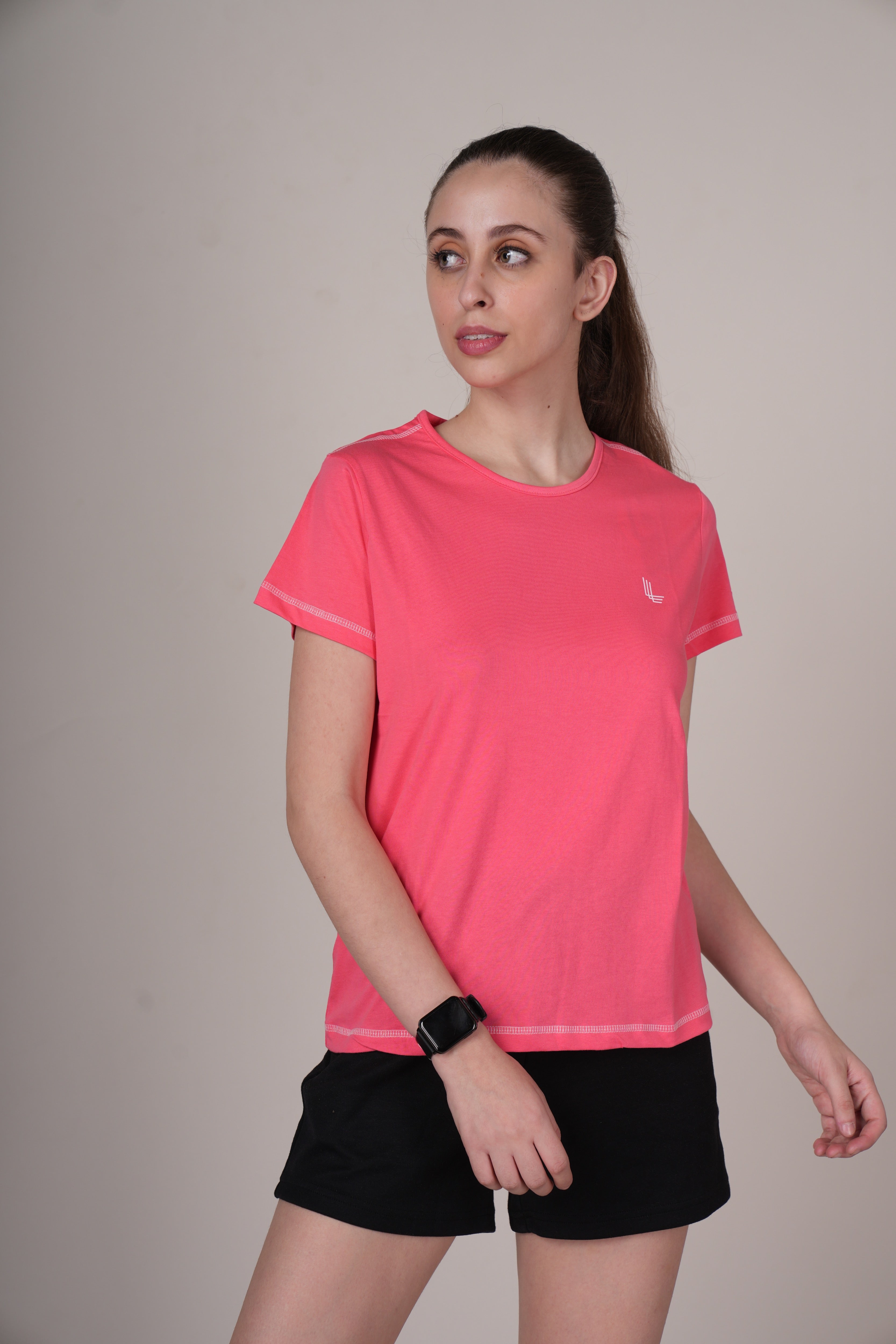 Womens Coral Cotton Regular T-Shirt