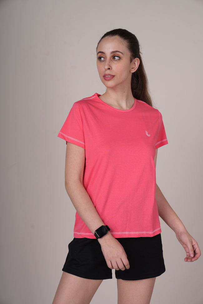Womens Coral Cotton Regular T-Shirt