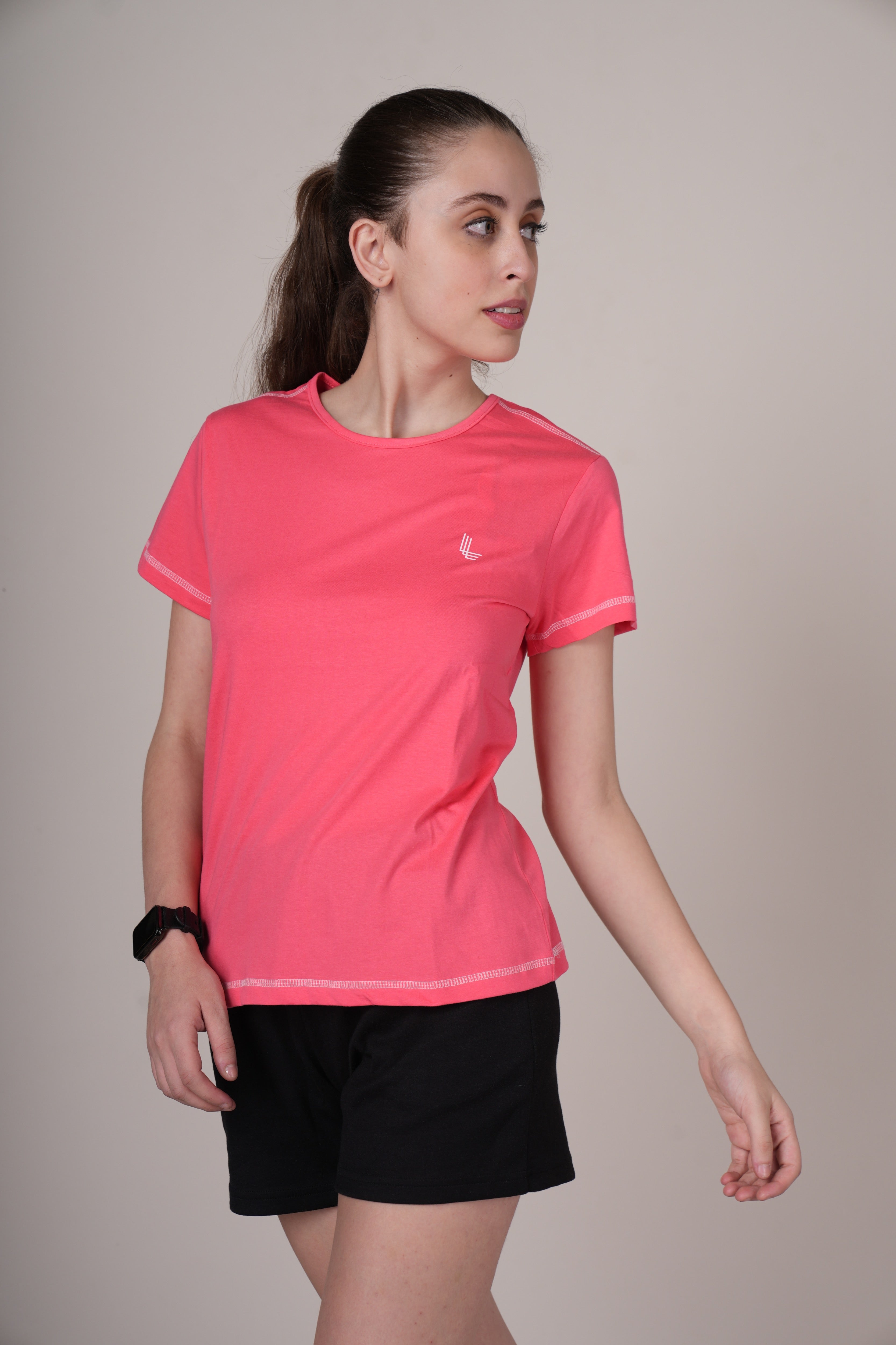Womens Coral Cotton Regular T-Shirt