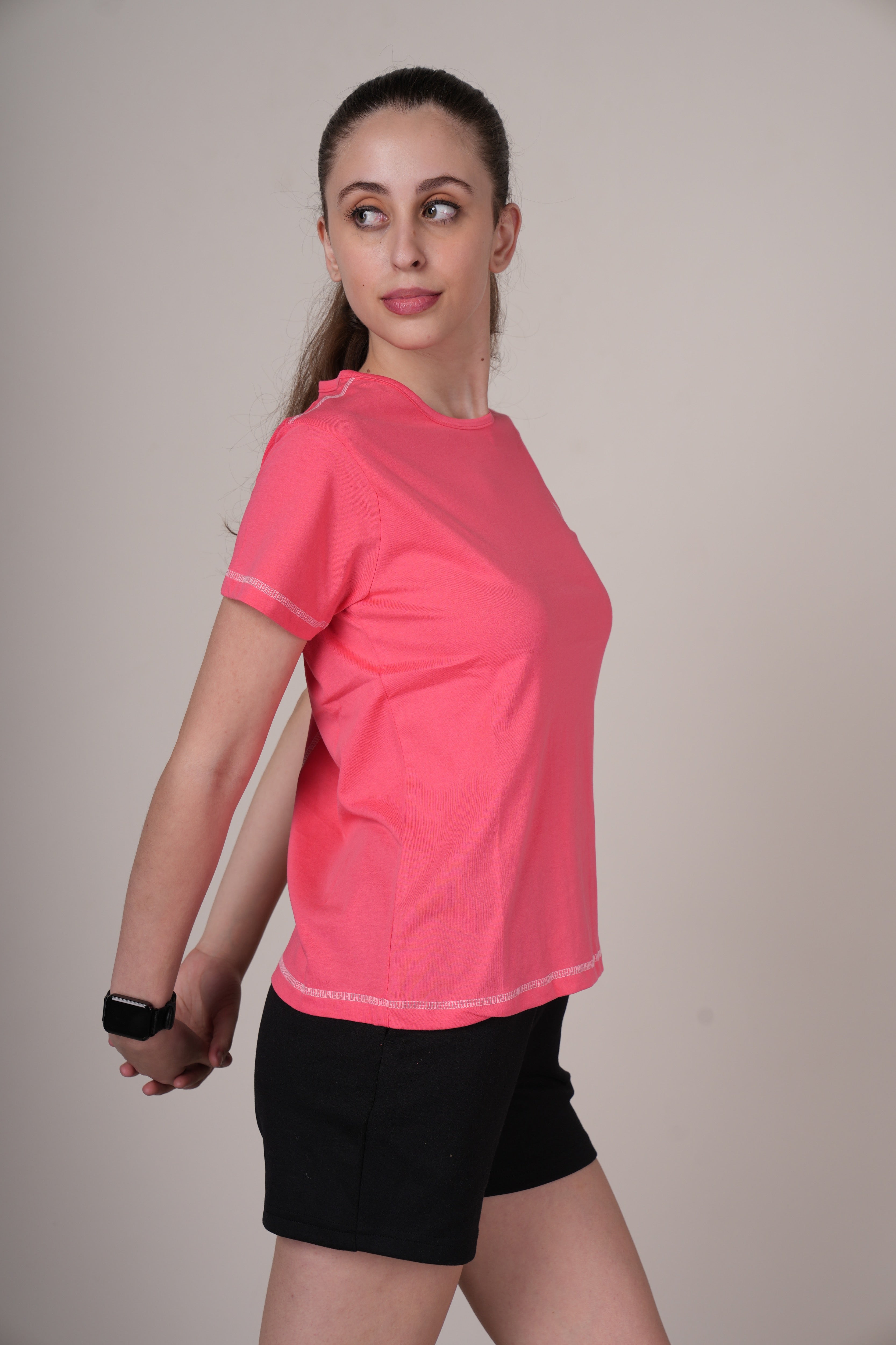 Womens Coral Cotton Regular T-Shirt