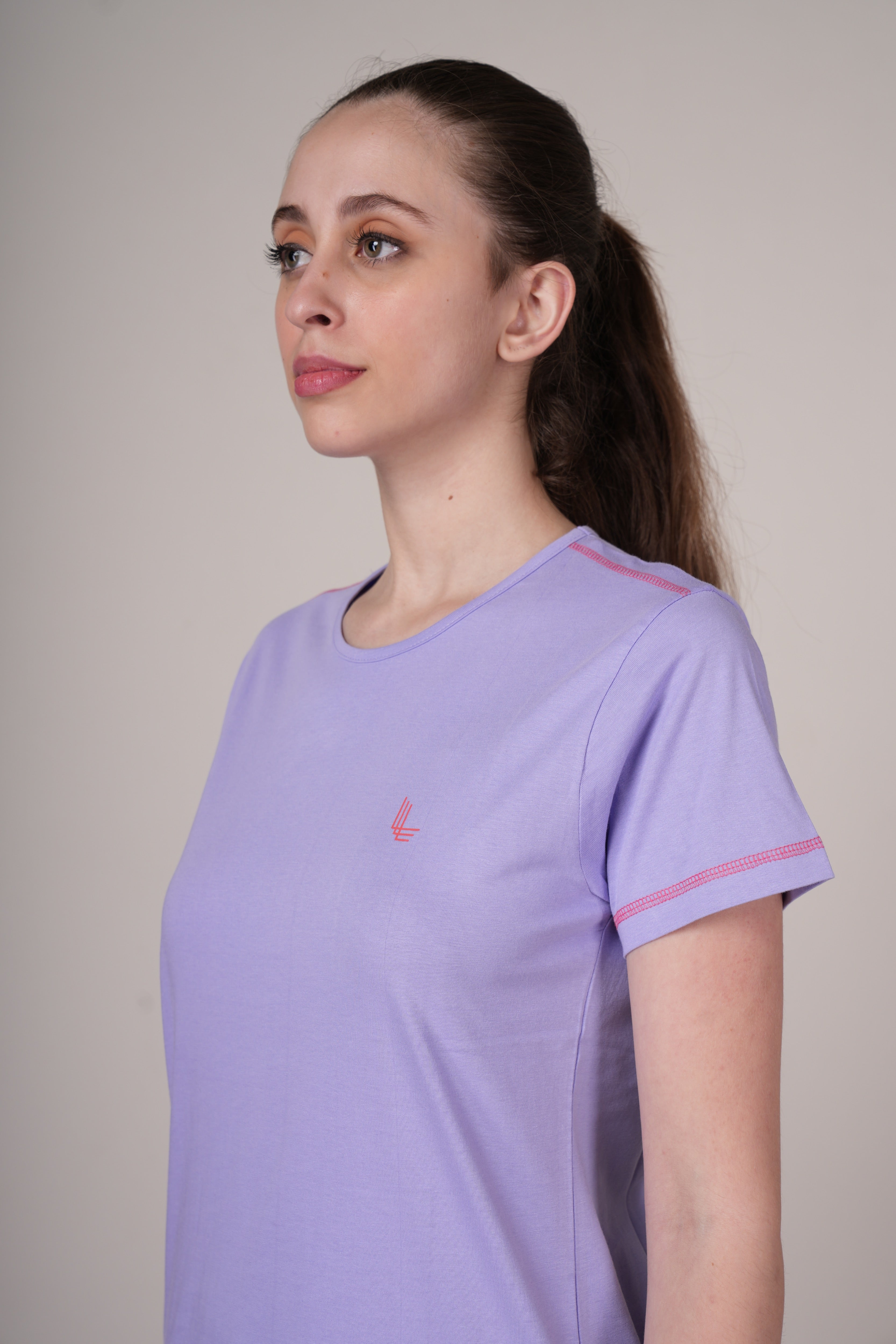 Womens Lavender Cotton Regular T-Shirt