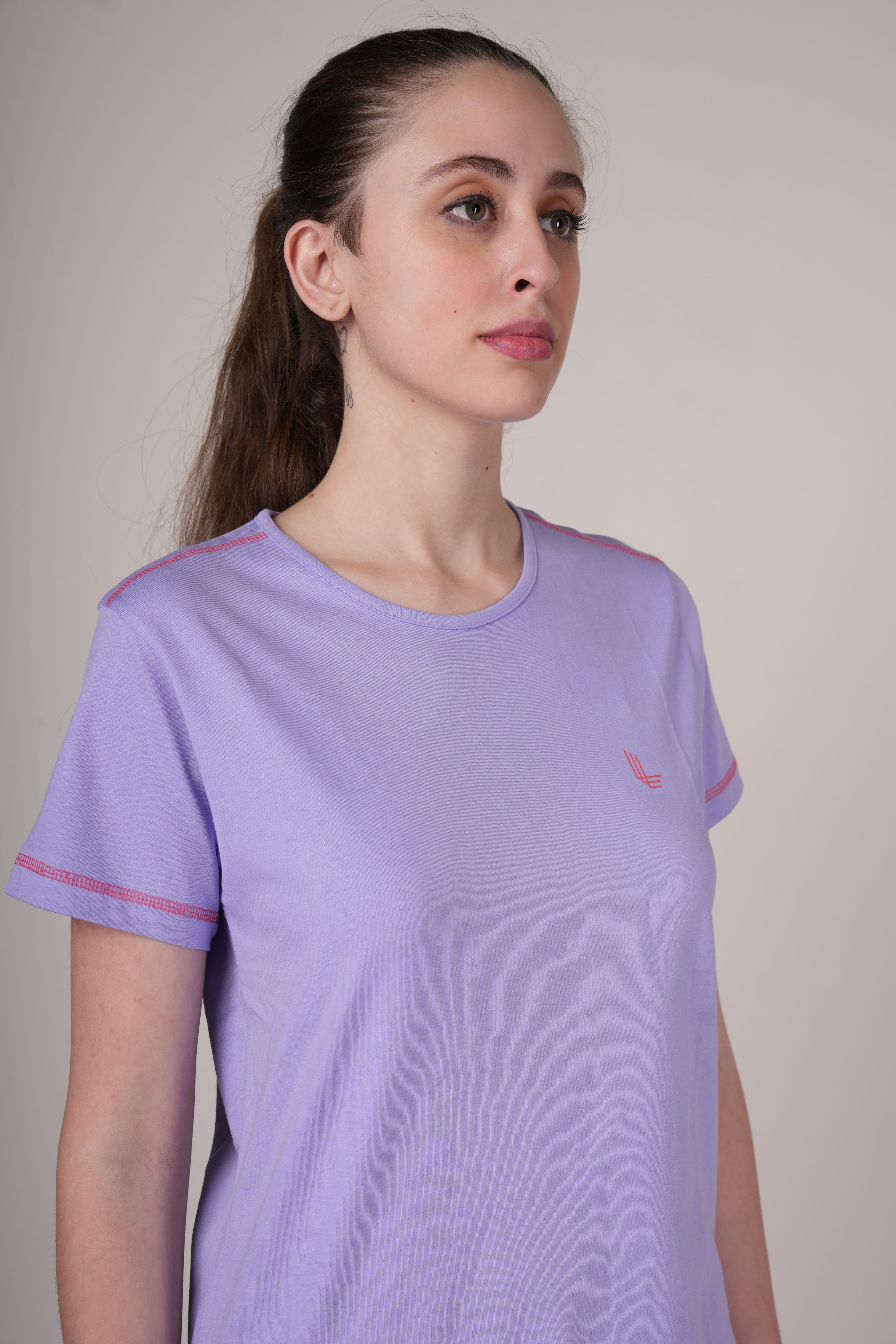 Womens Lavender Cotton Regular T-Shirt