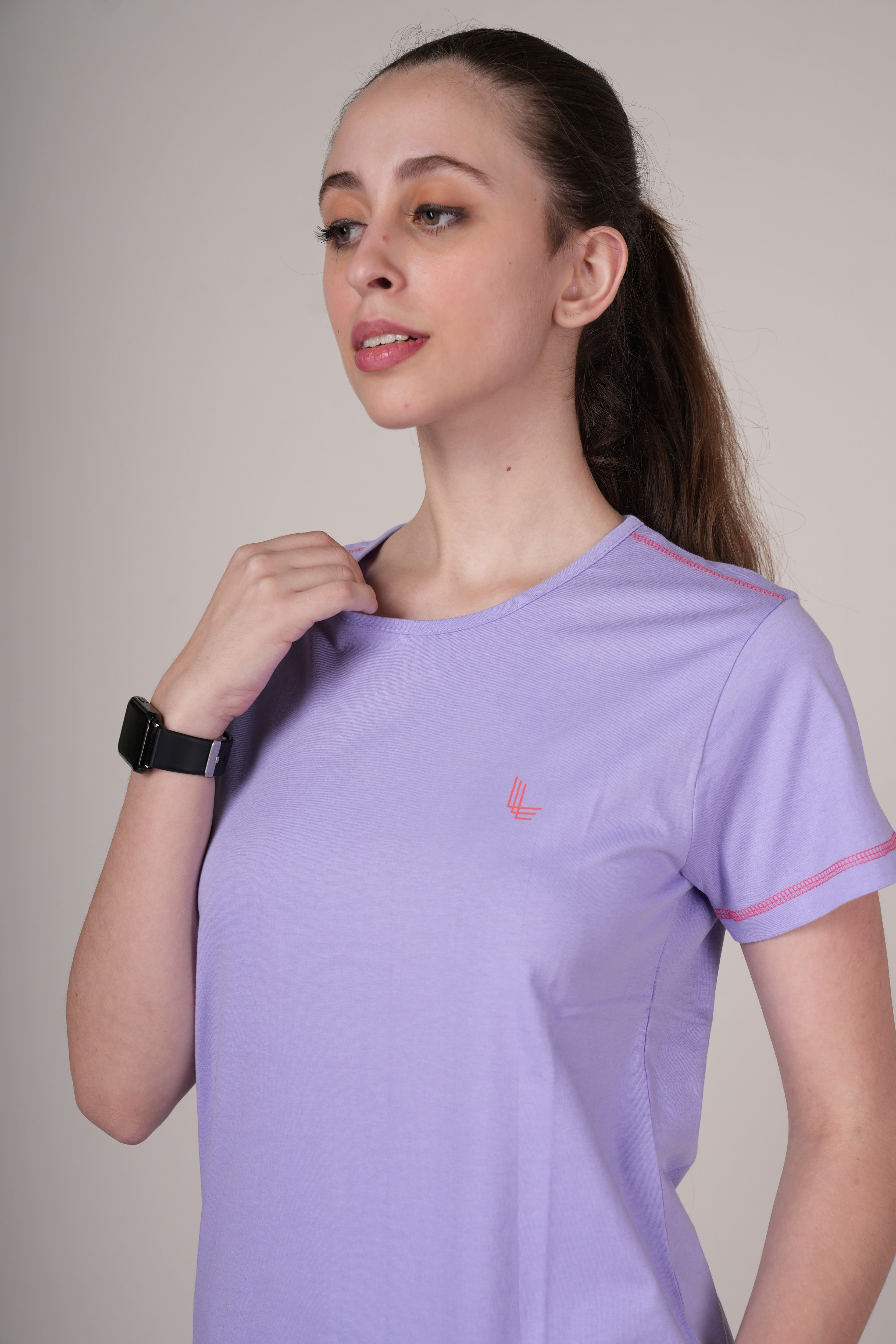 Womens Lavender Cotton Regular T-Shirt
