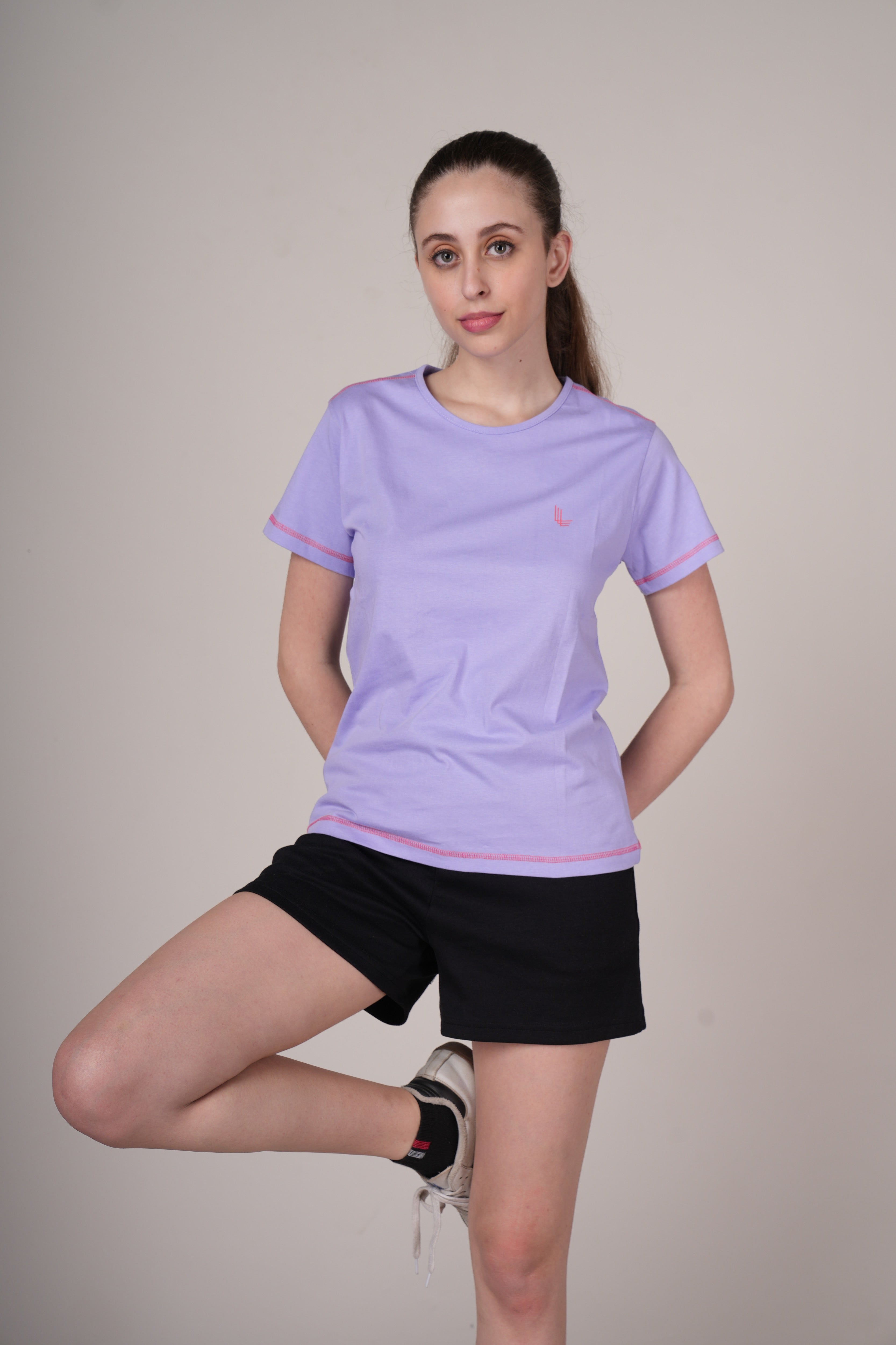 Womens Lavender Cotton Regular T-Shirt
