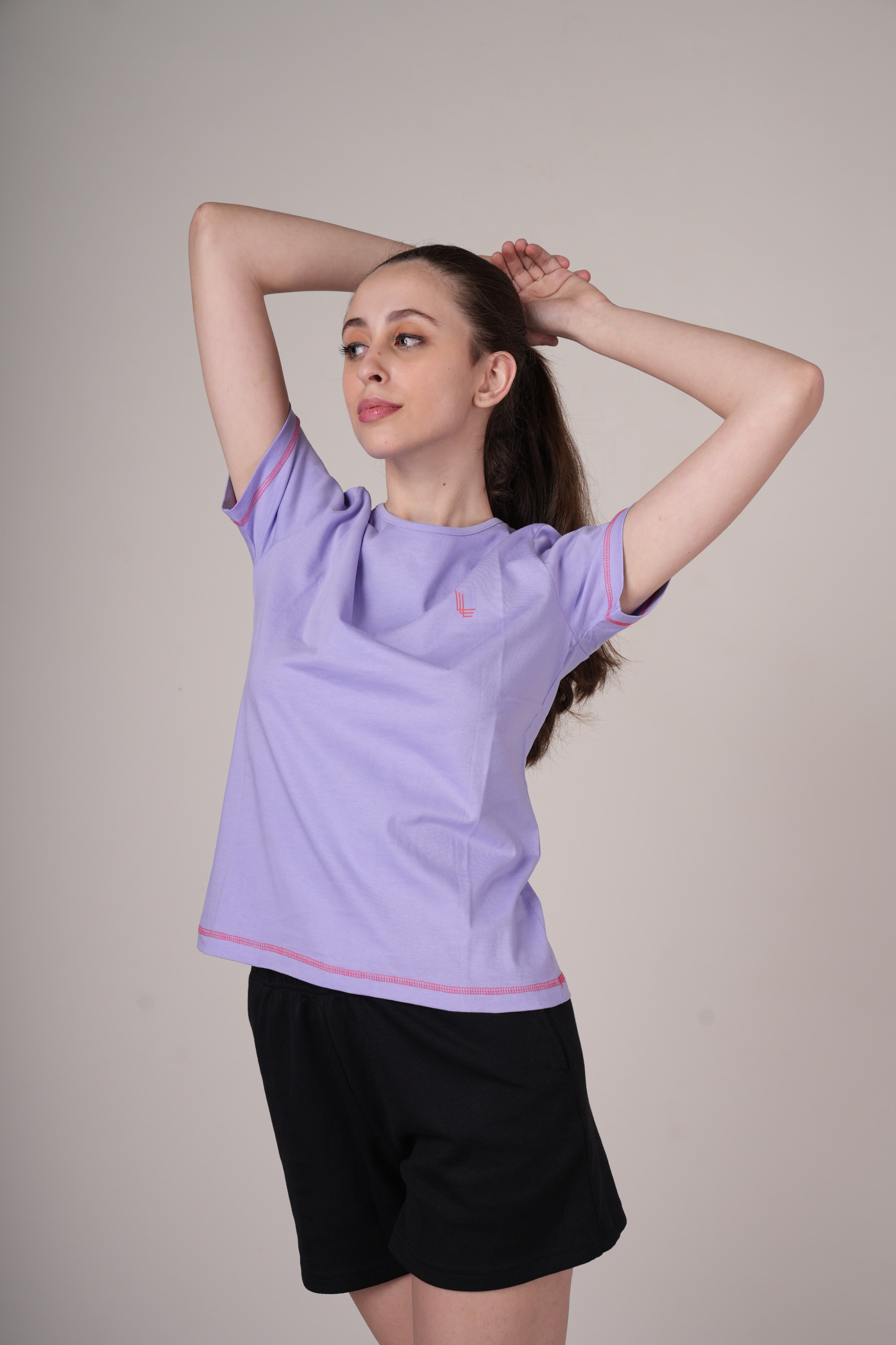 Womens Lavender Cotton Regular T-Shirt