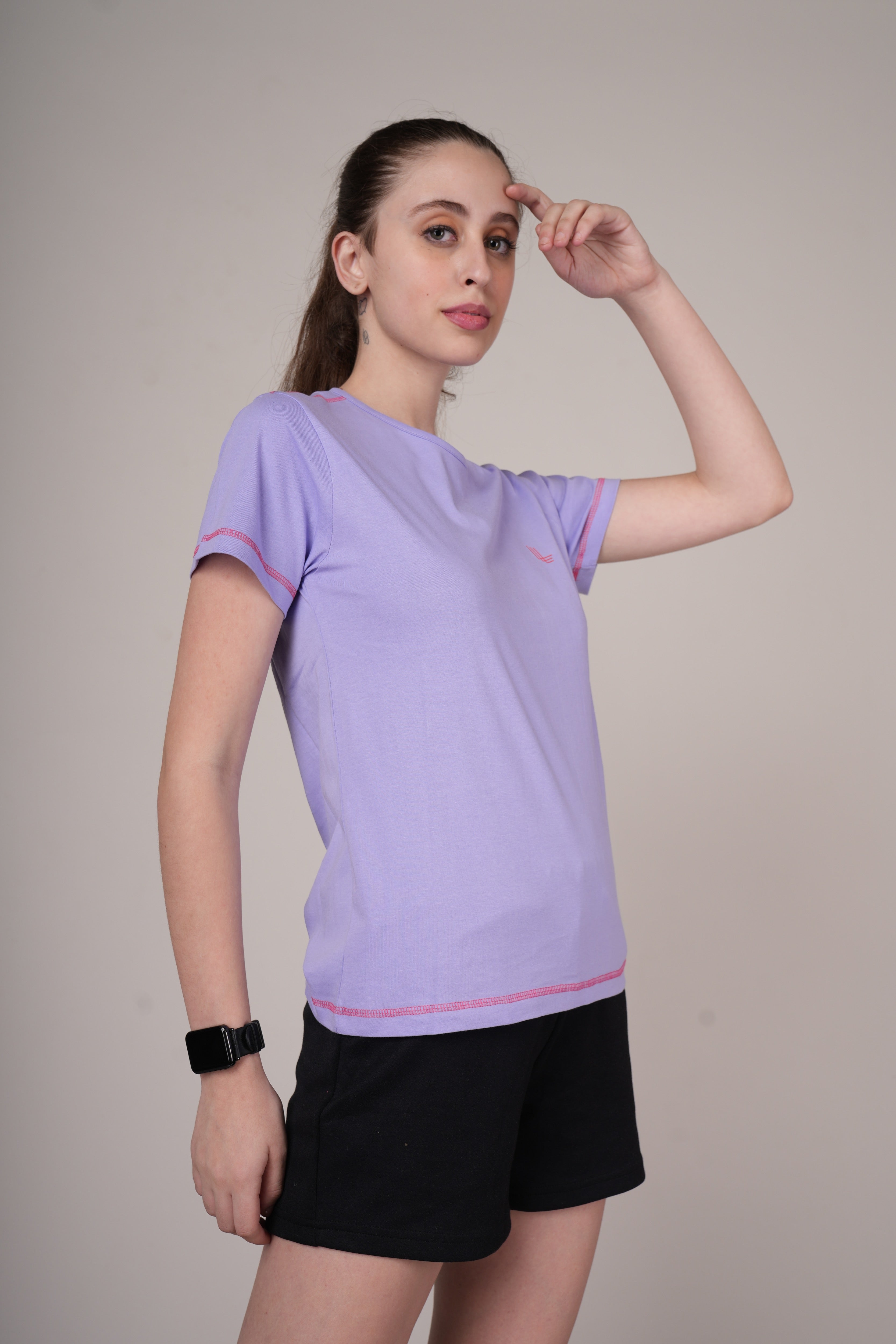 Womens Lavender Cotton Regular T-Shirt