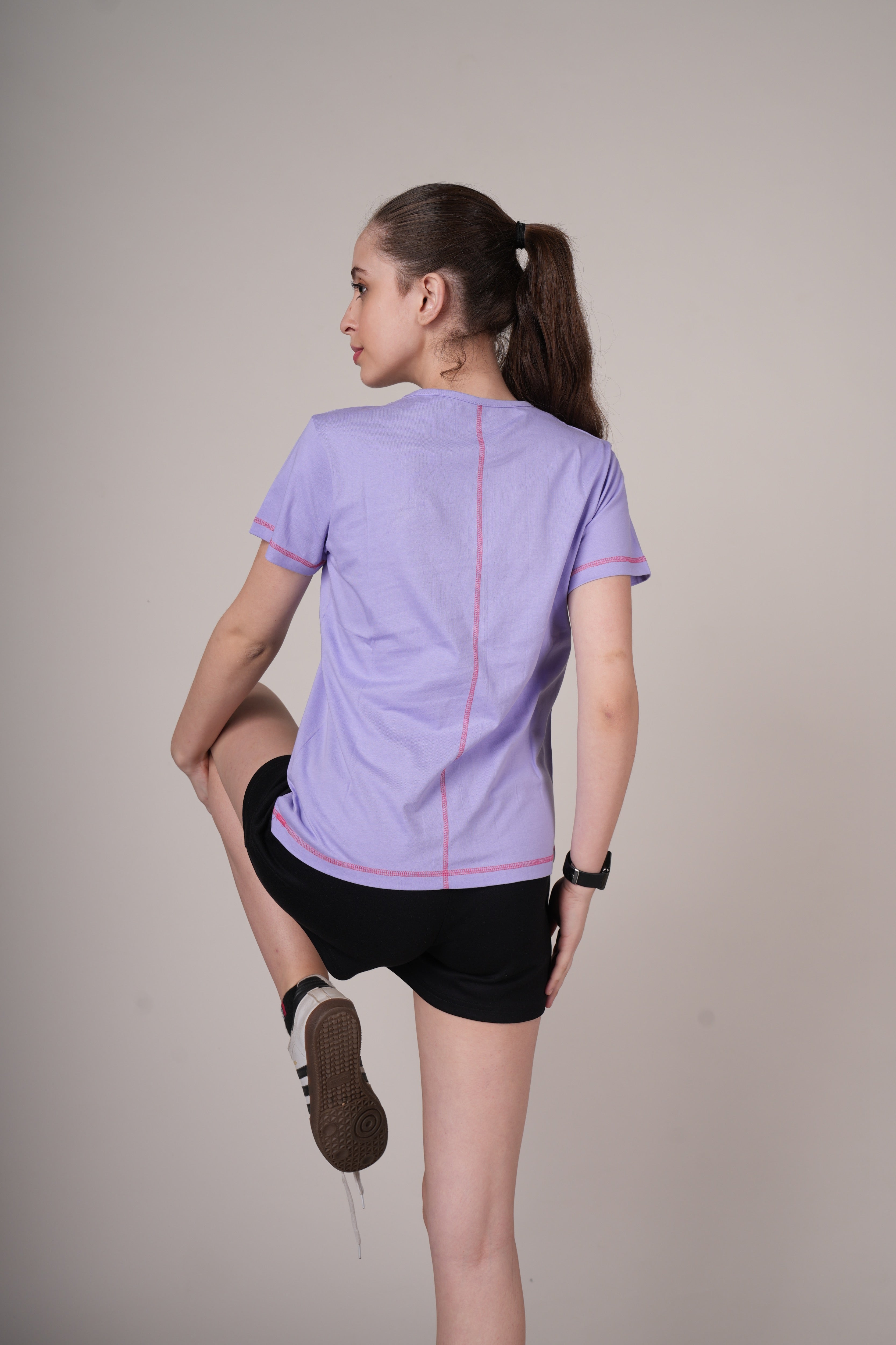 Womens Lavender Cotton Regular T-Shirt