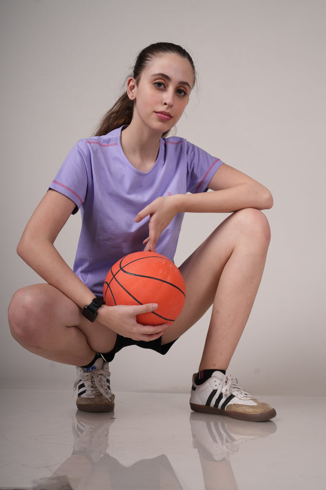 Womens Lavender Cotton Regular T-Shirt