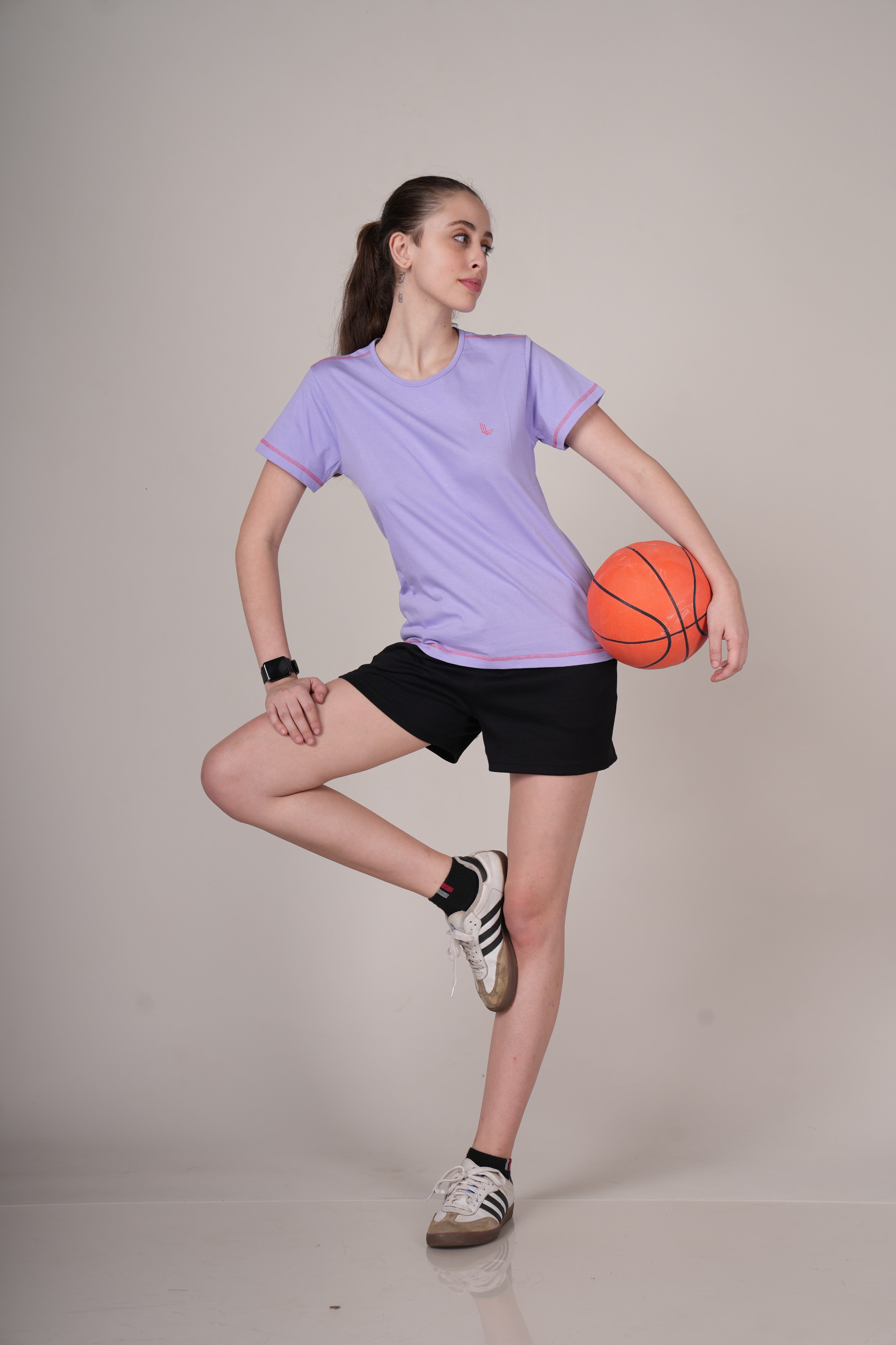 Womens Lavender Cotton Regular T-Shirt