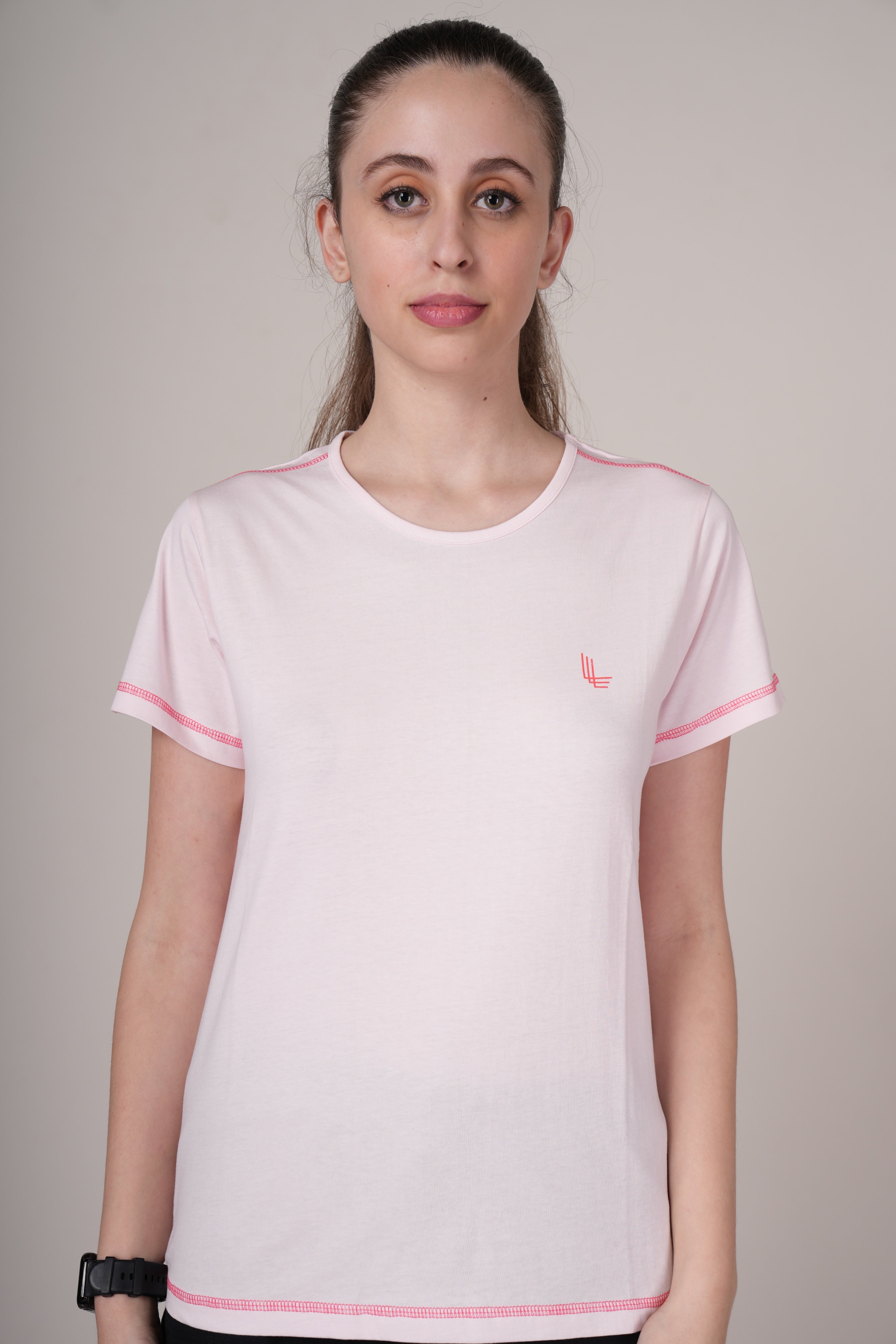Womens Pink Cotton Regular T-Shirt