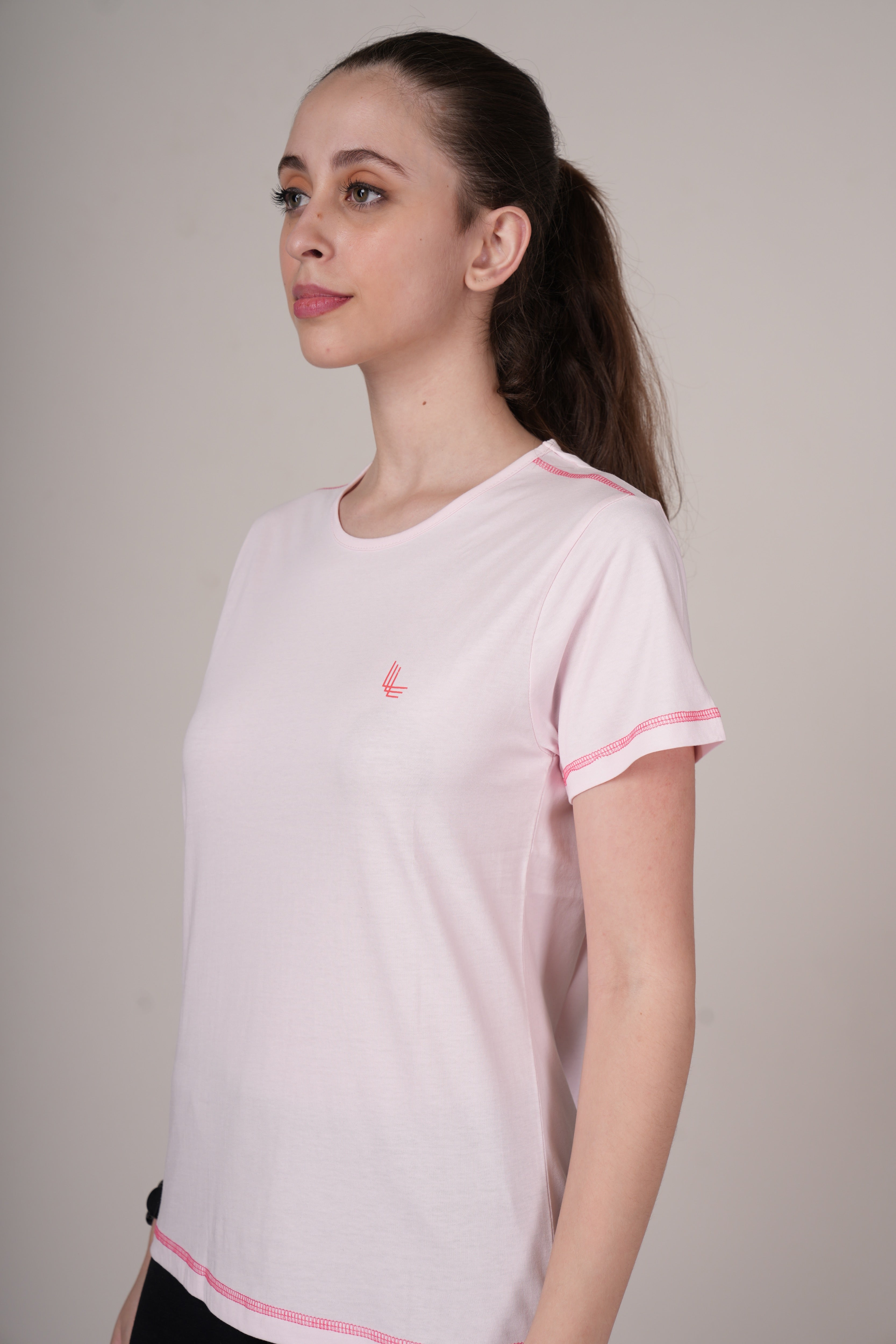 Womens Pink Cotton Regular T-Shirt