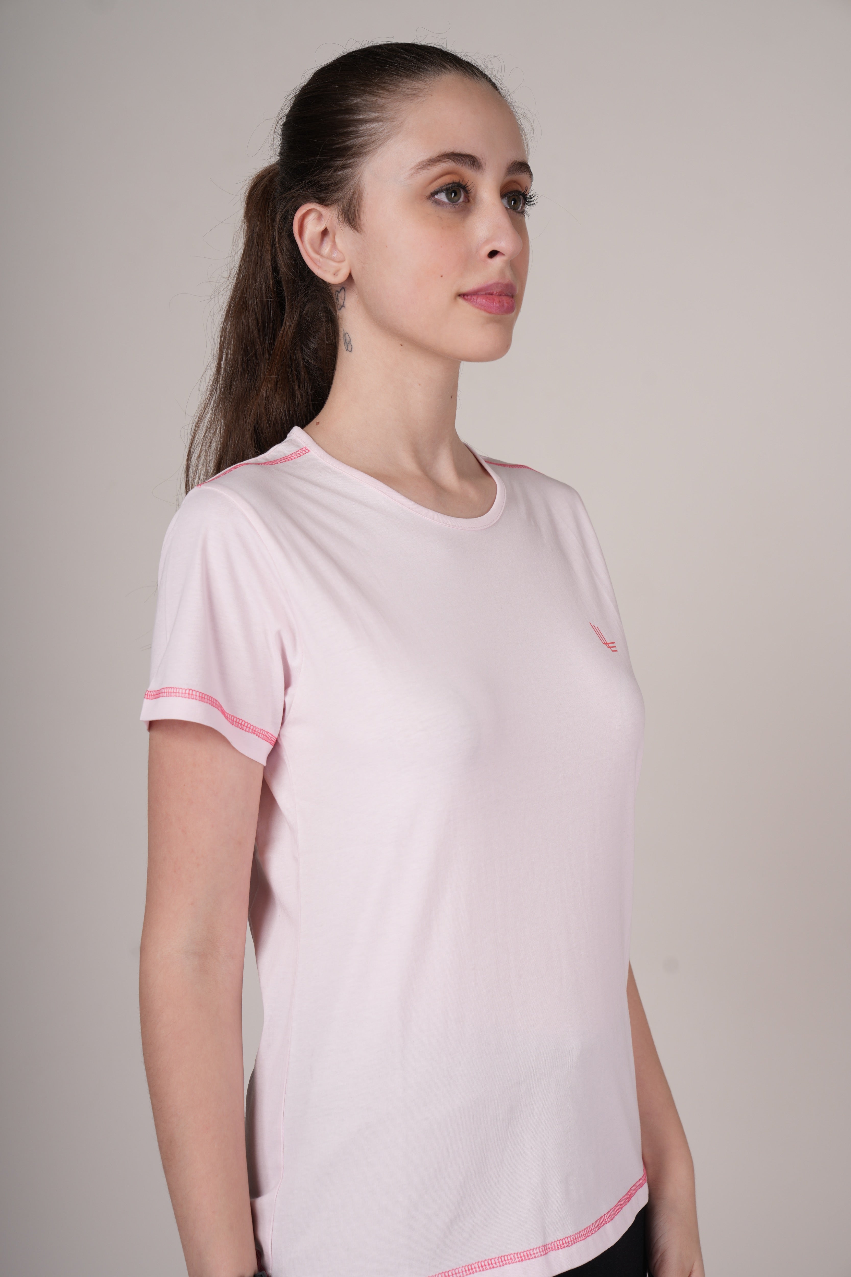 Womens Pink Cotton Regular T-Shirt