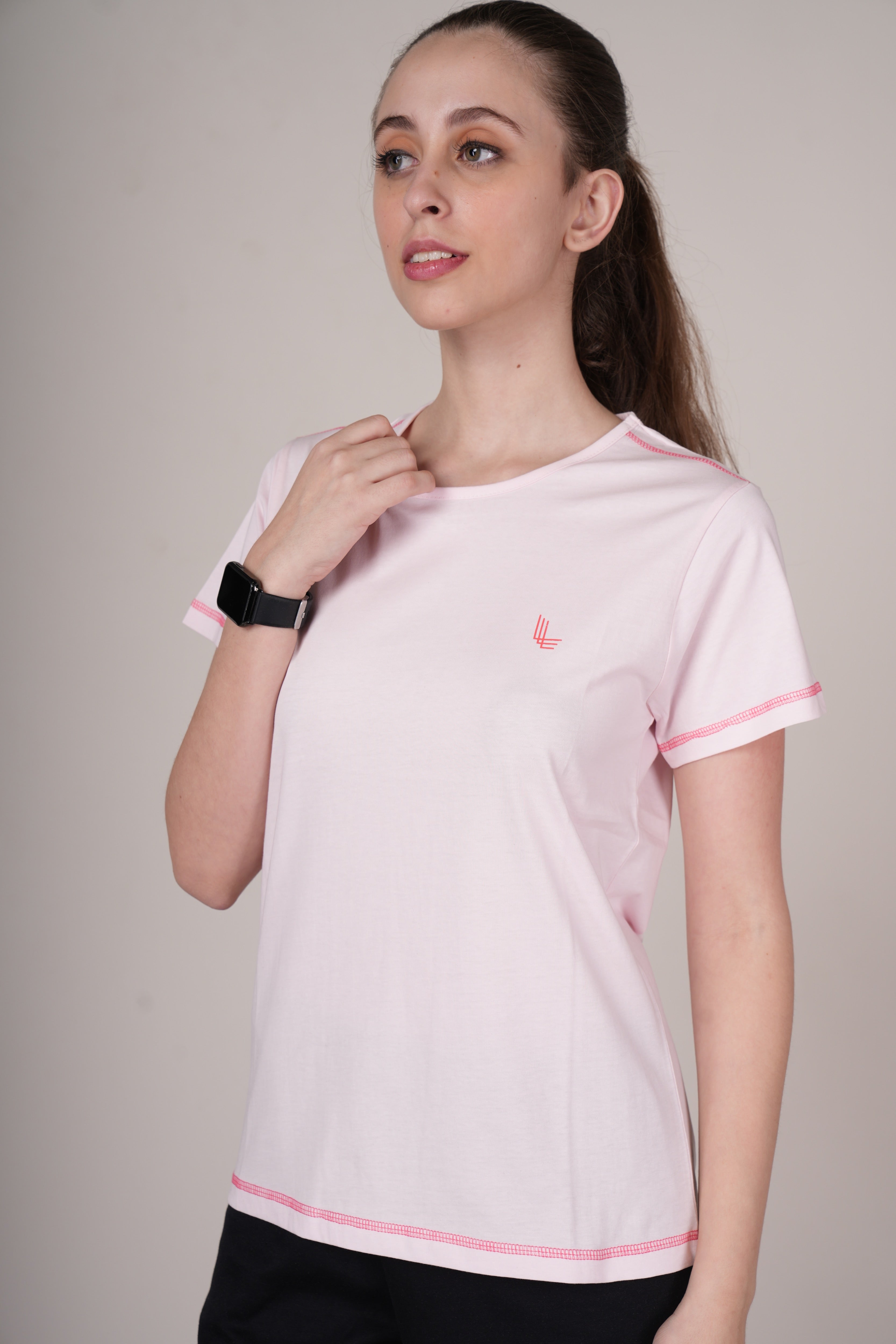 Womens Pink Cotton Regular T-Shirt