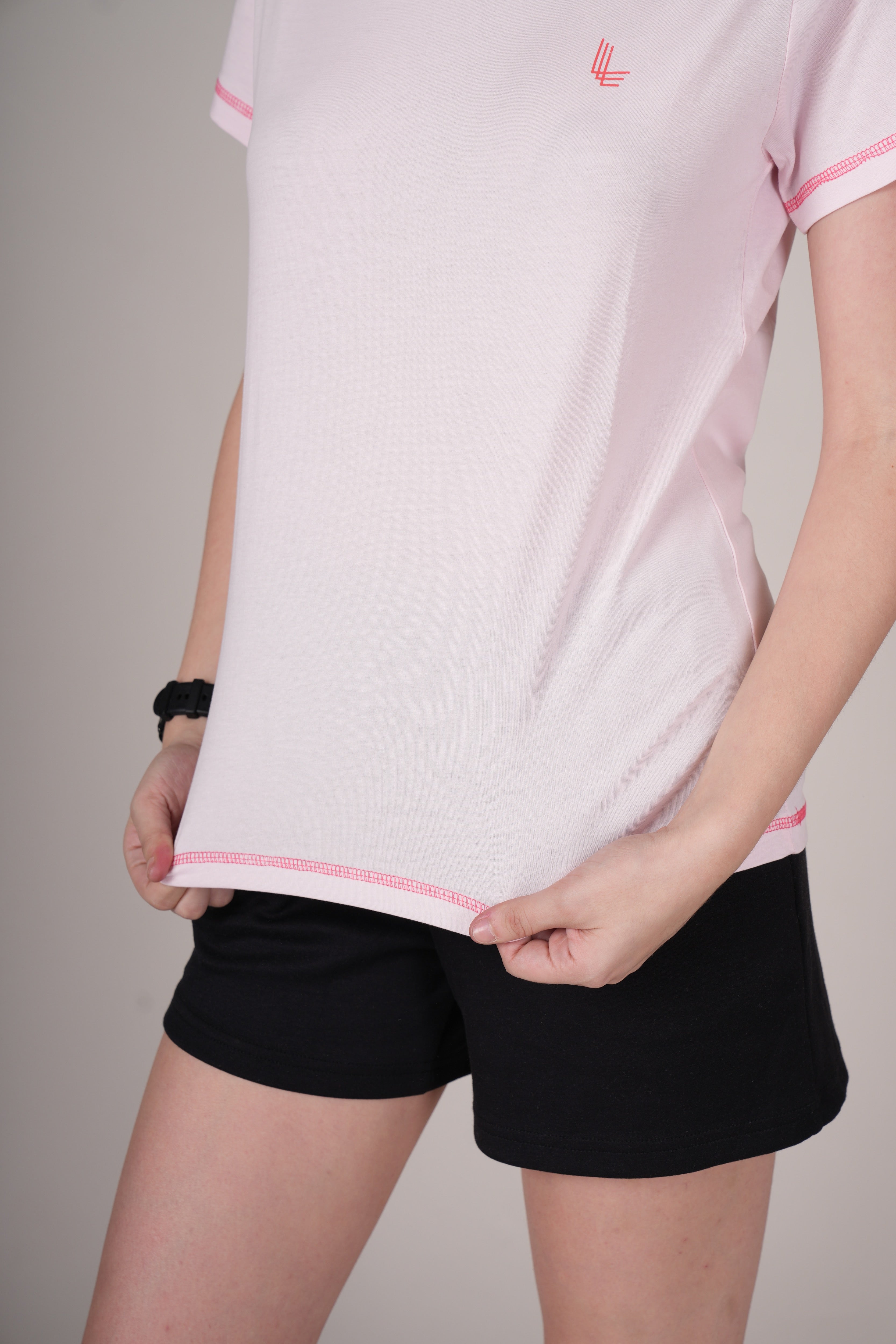 Womens Pink Cotton Regular T-Shirt