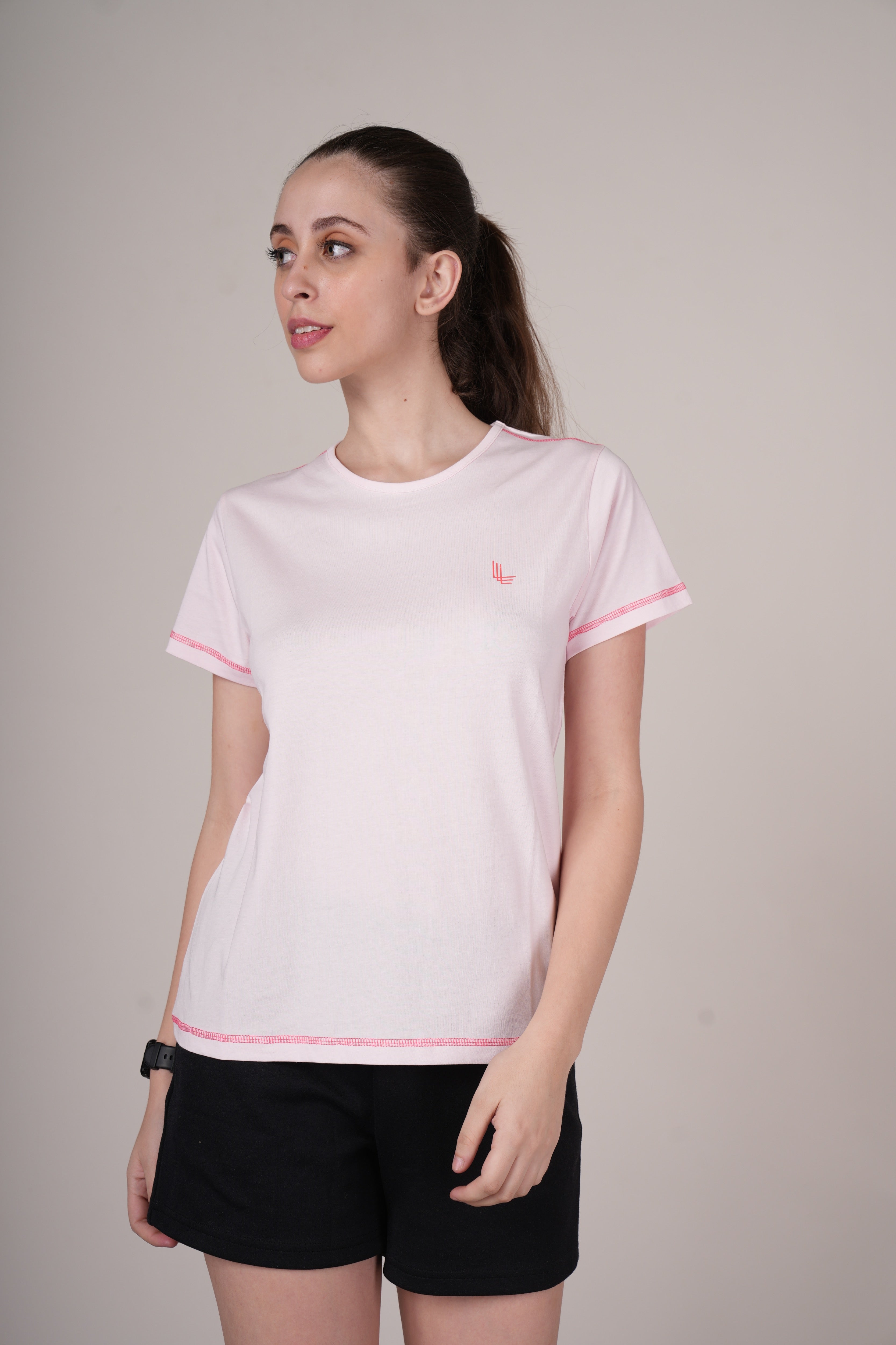 Womens Pink Cotton Regular T-Shirt