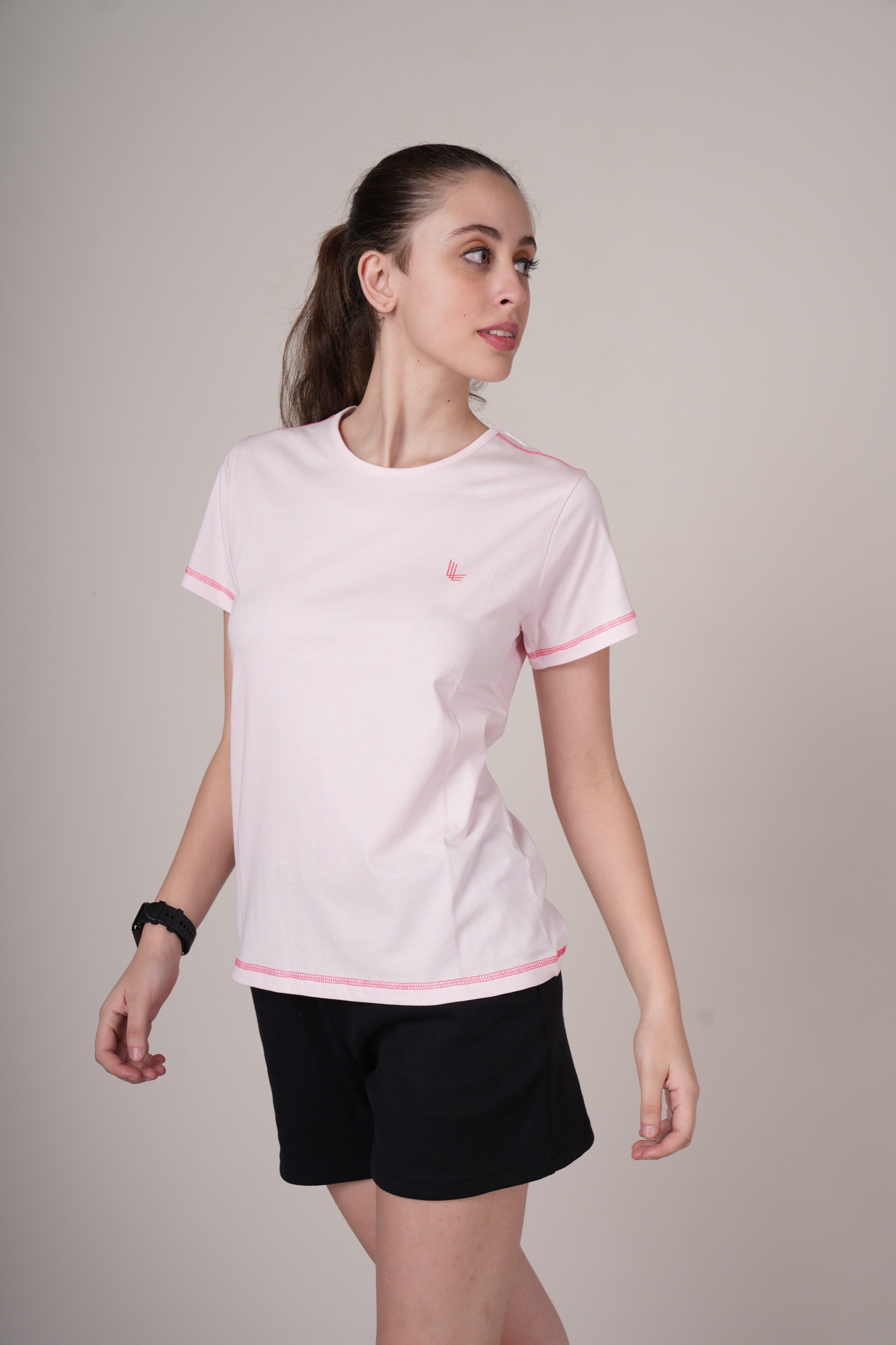 Womens Pink Cotton Regular T-Shirt