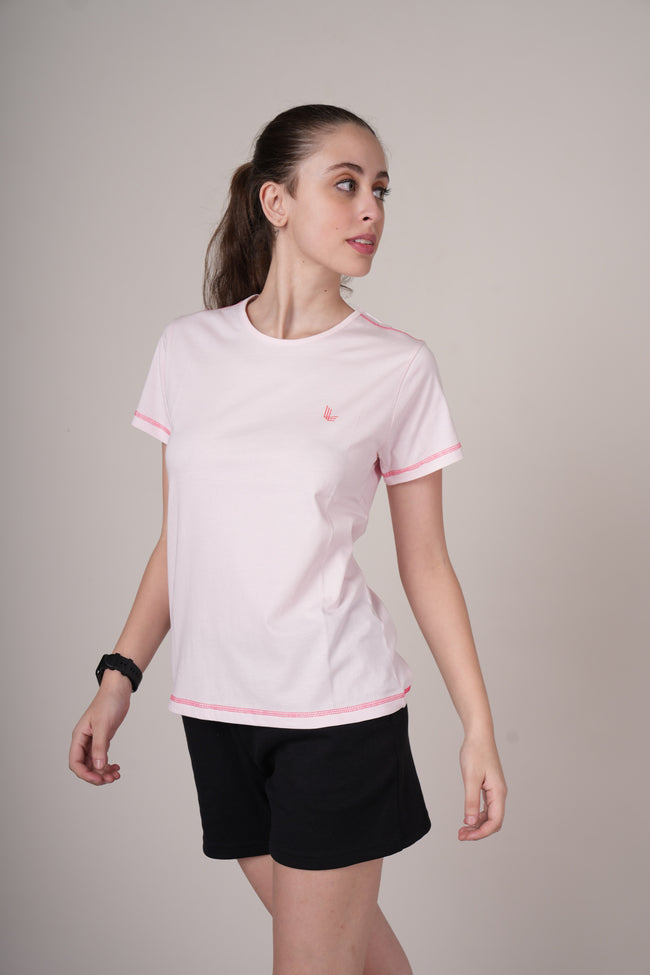Womens Pink Cotton Regular T-Shirt