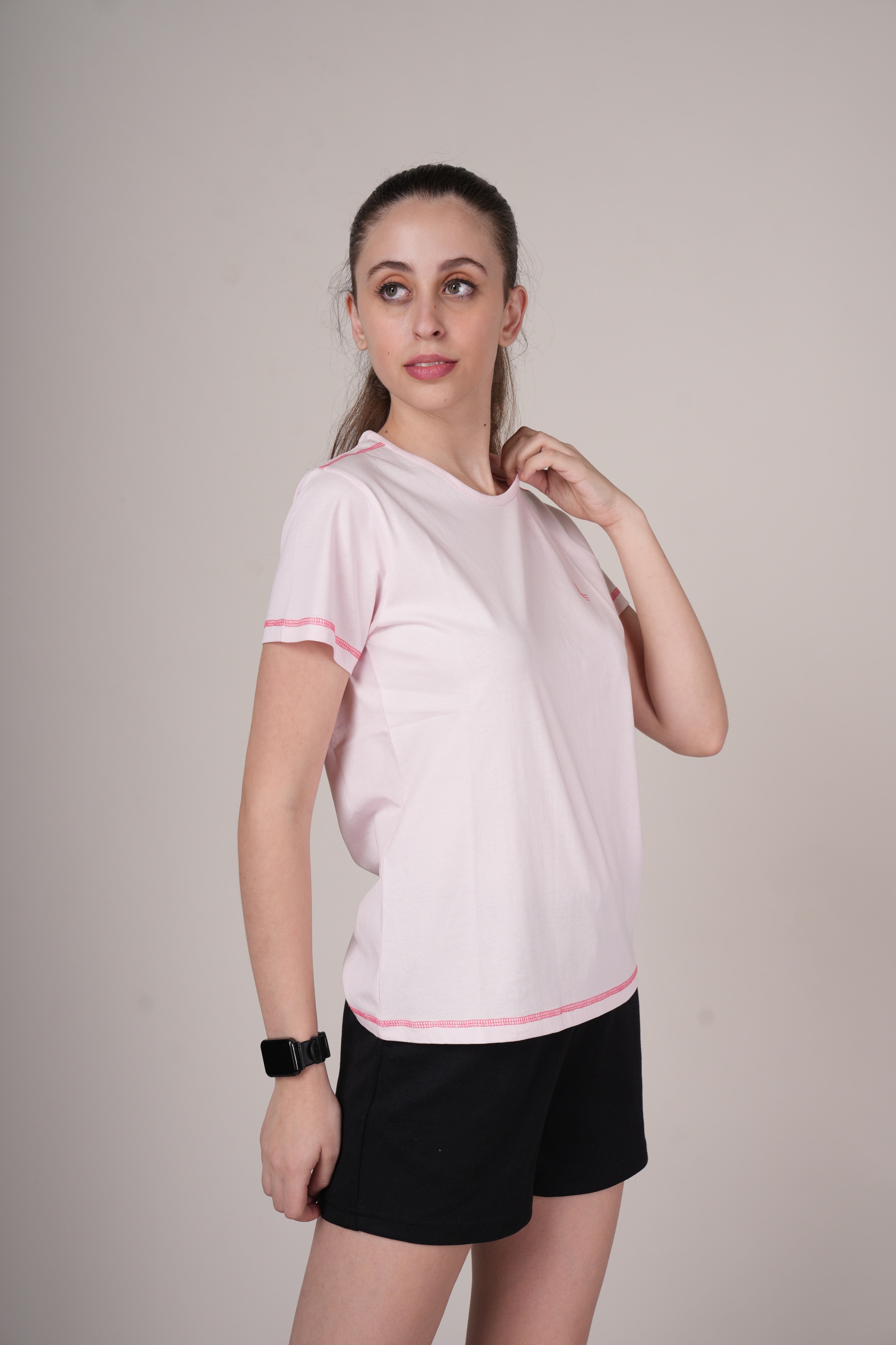 Womens Pink Cotton Regular T-Shirt