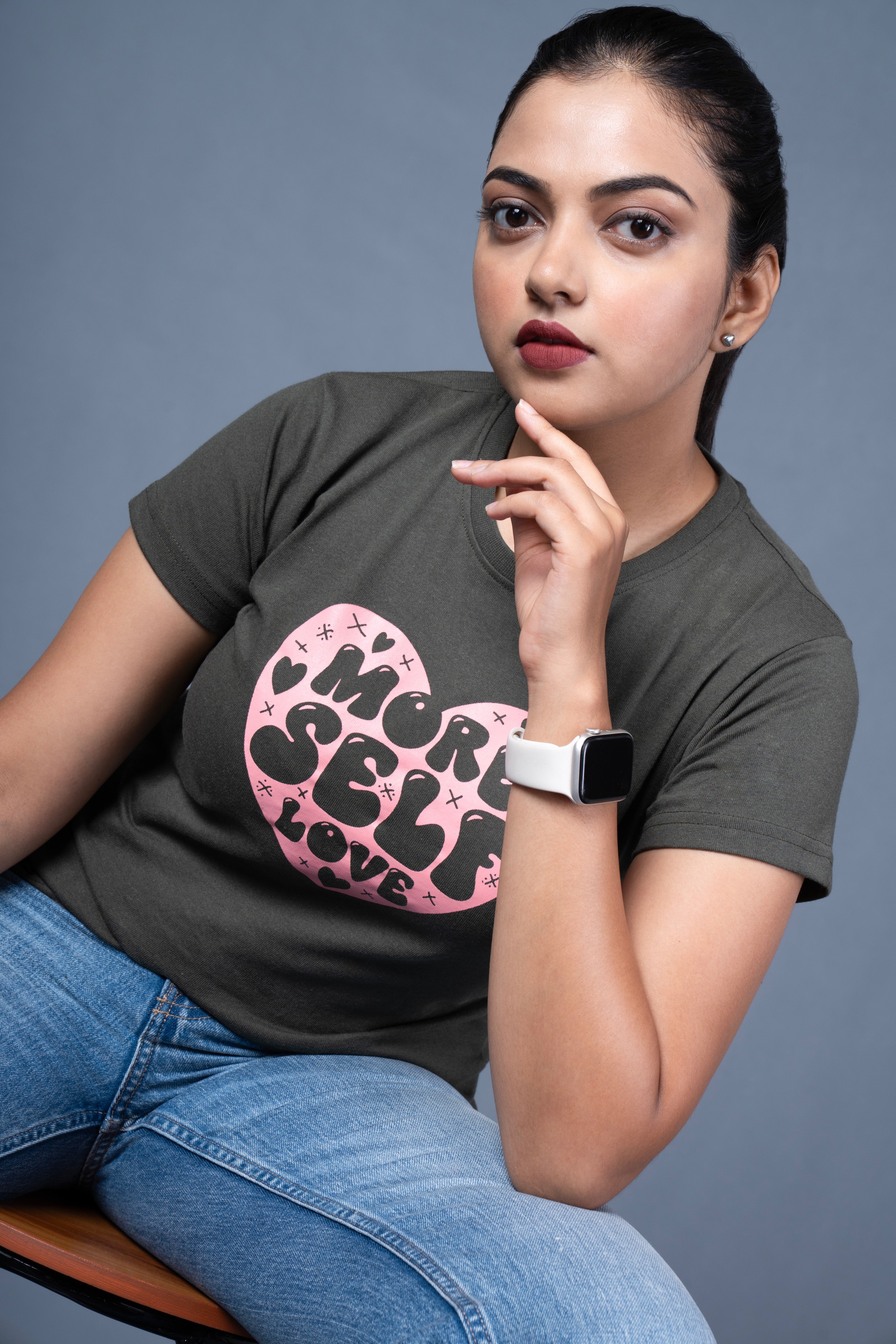 Women Olive Printed Cotton Regular T-Shirt