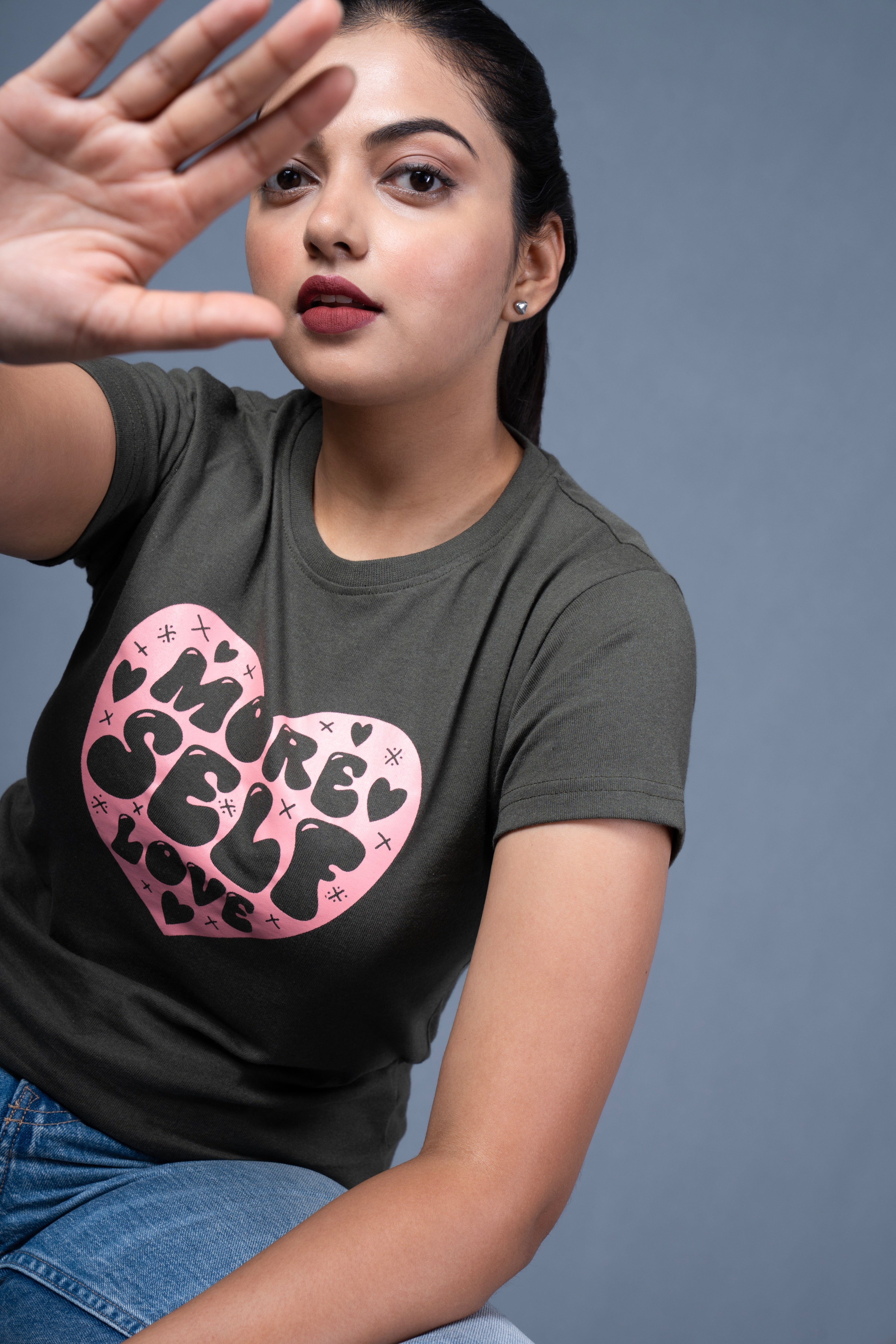 Women Olive Printed Cotton Regular T-Shirt