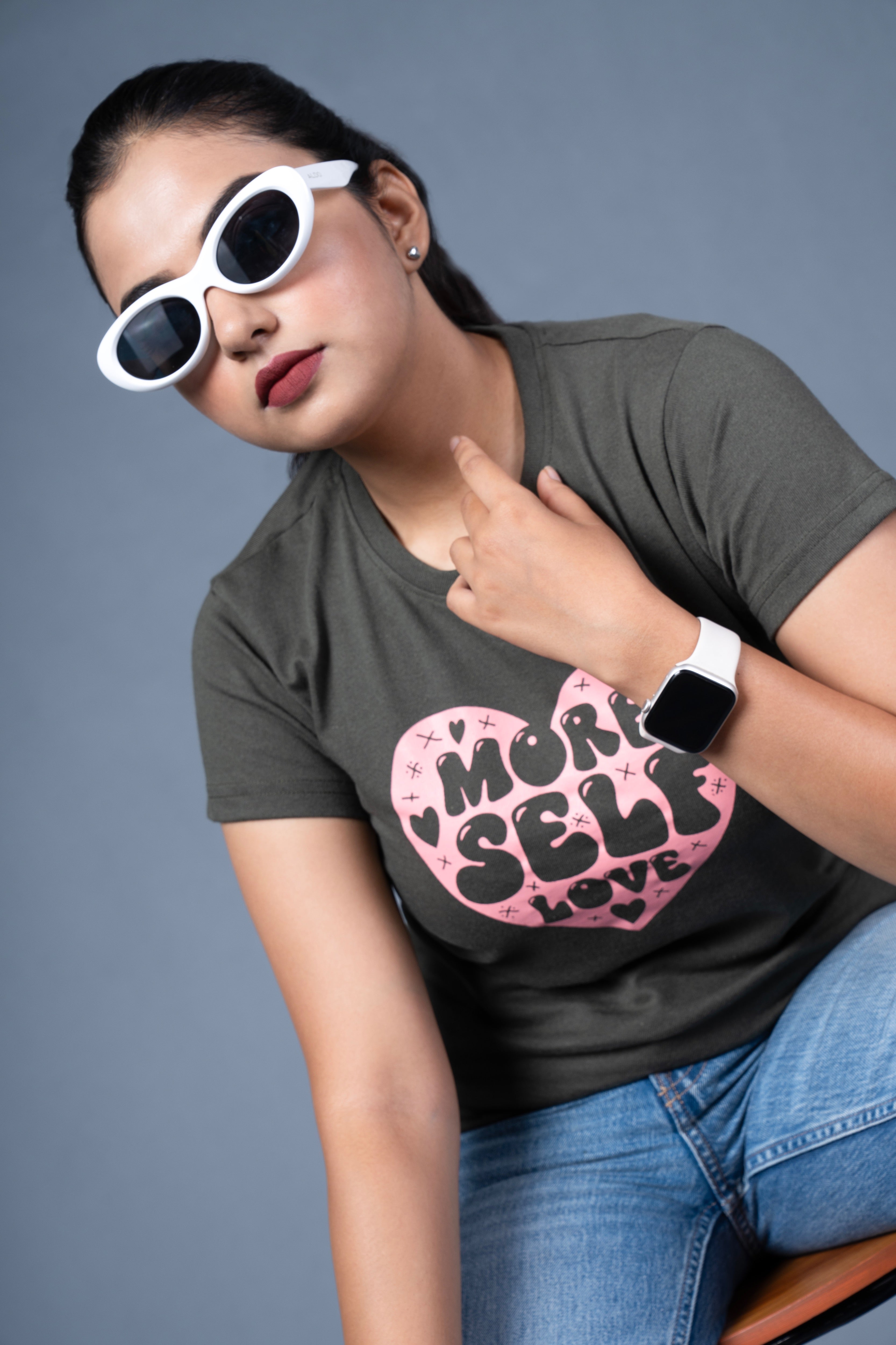 Women Olive Printed Cotton Regular T-Shirt