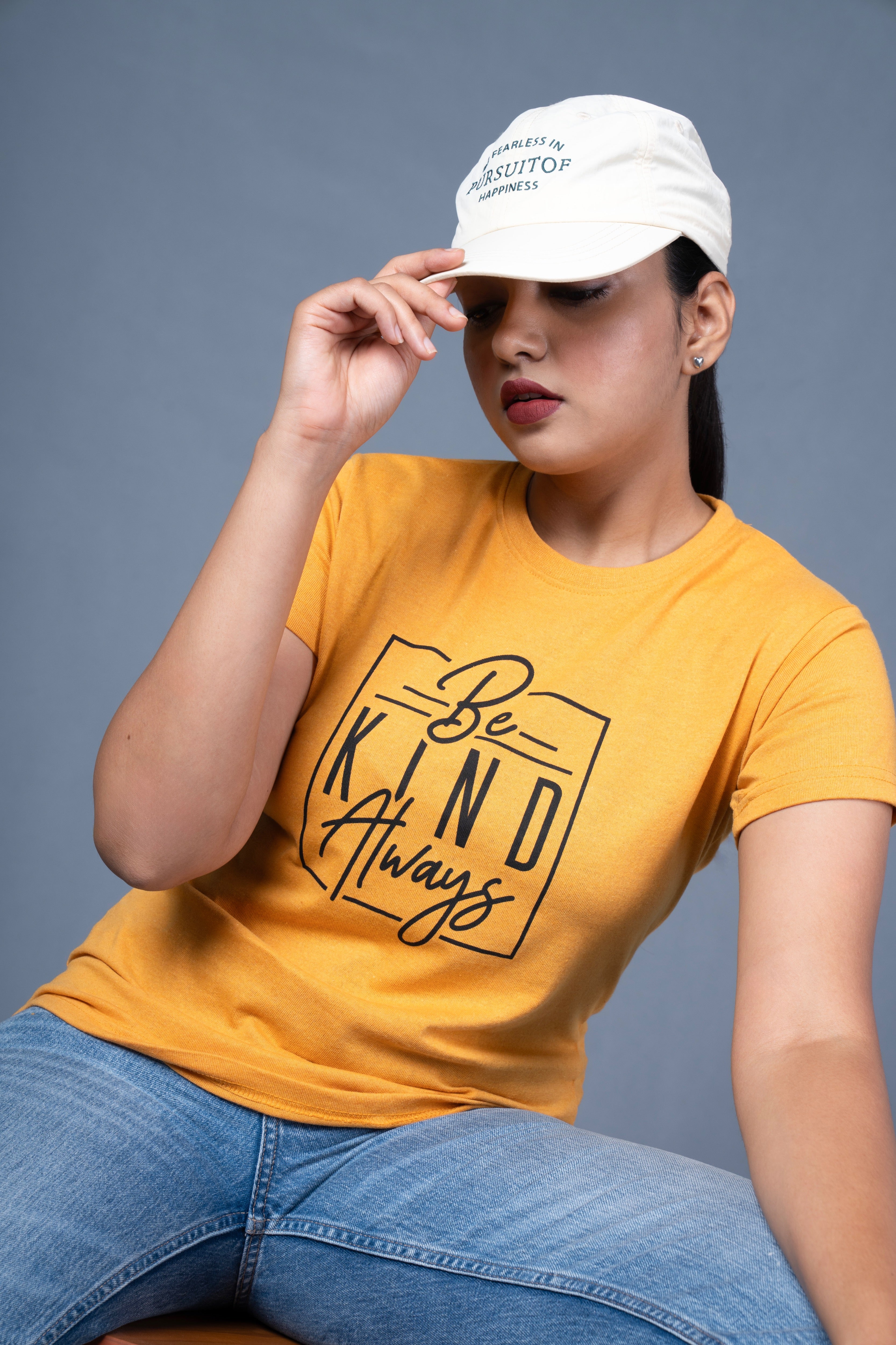 Women Yellow Printed Cotton Regular T-Shirt