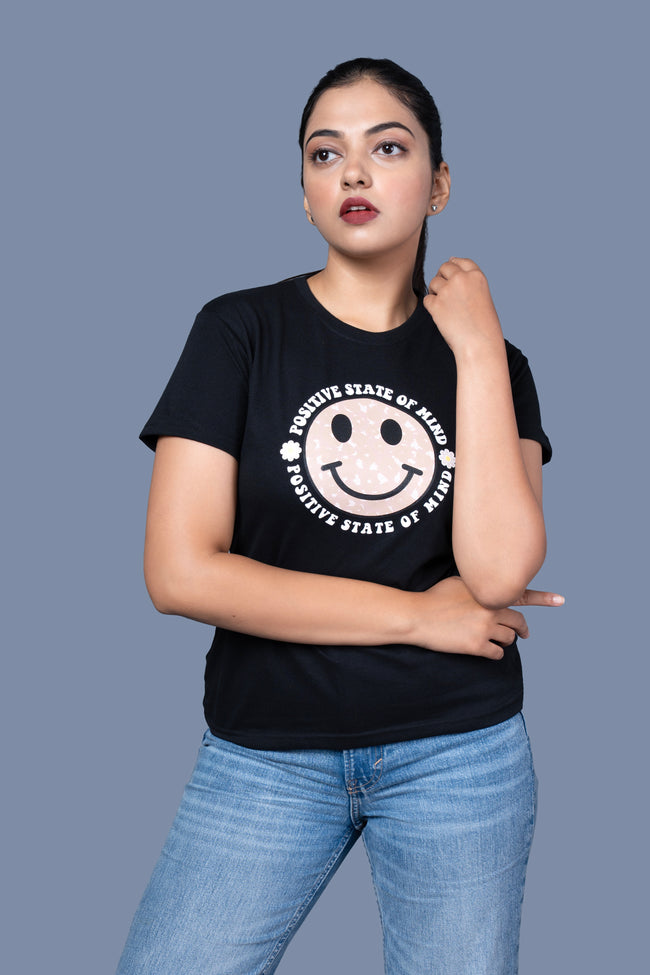 Women Black Printed Cotton Regular T-Shirt