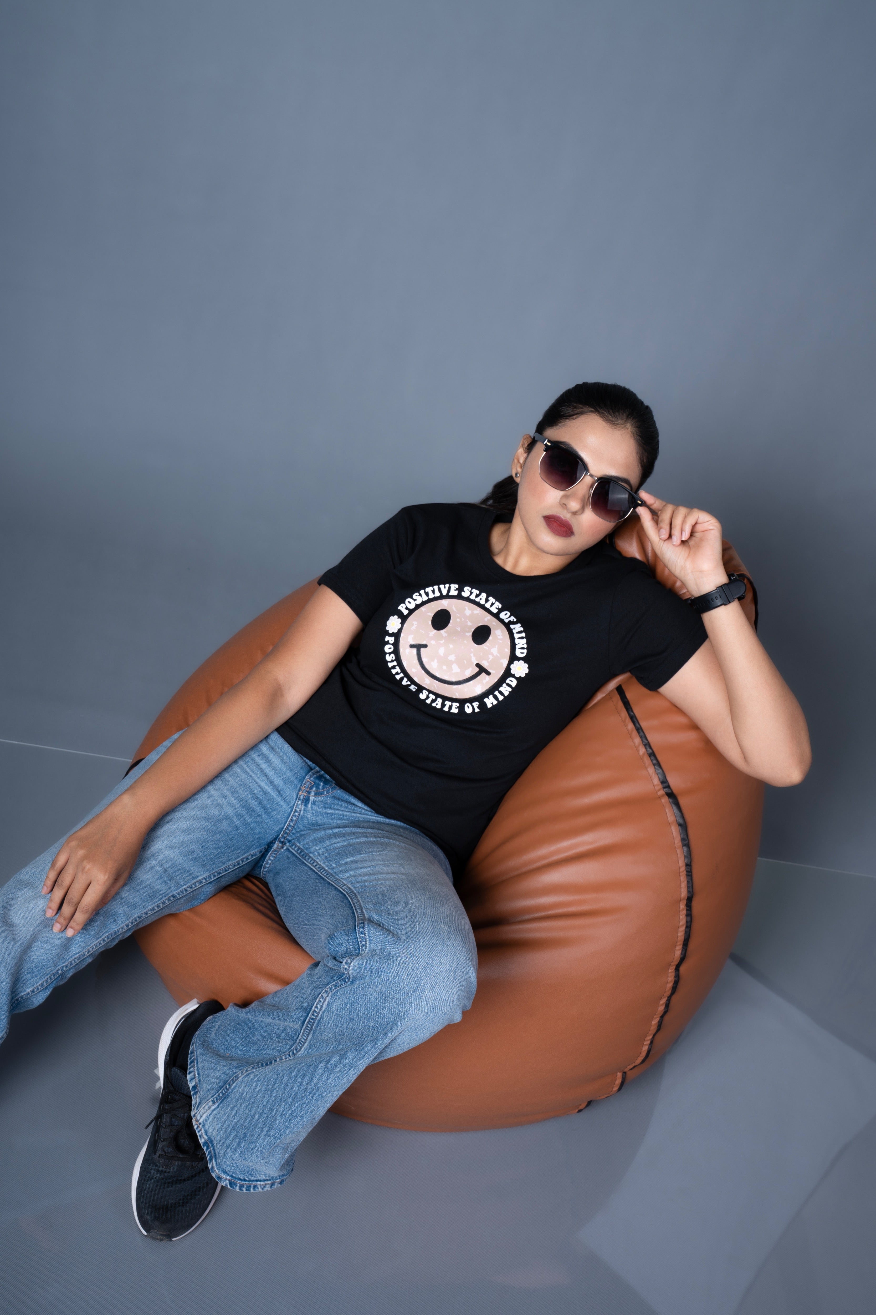 Women Black Printed Cotton Regular T-Shirt